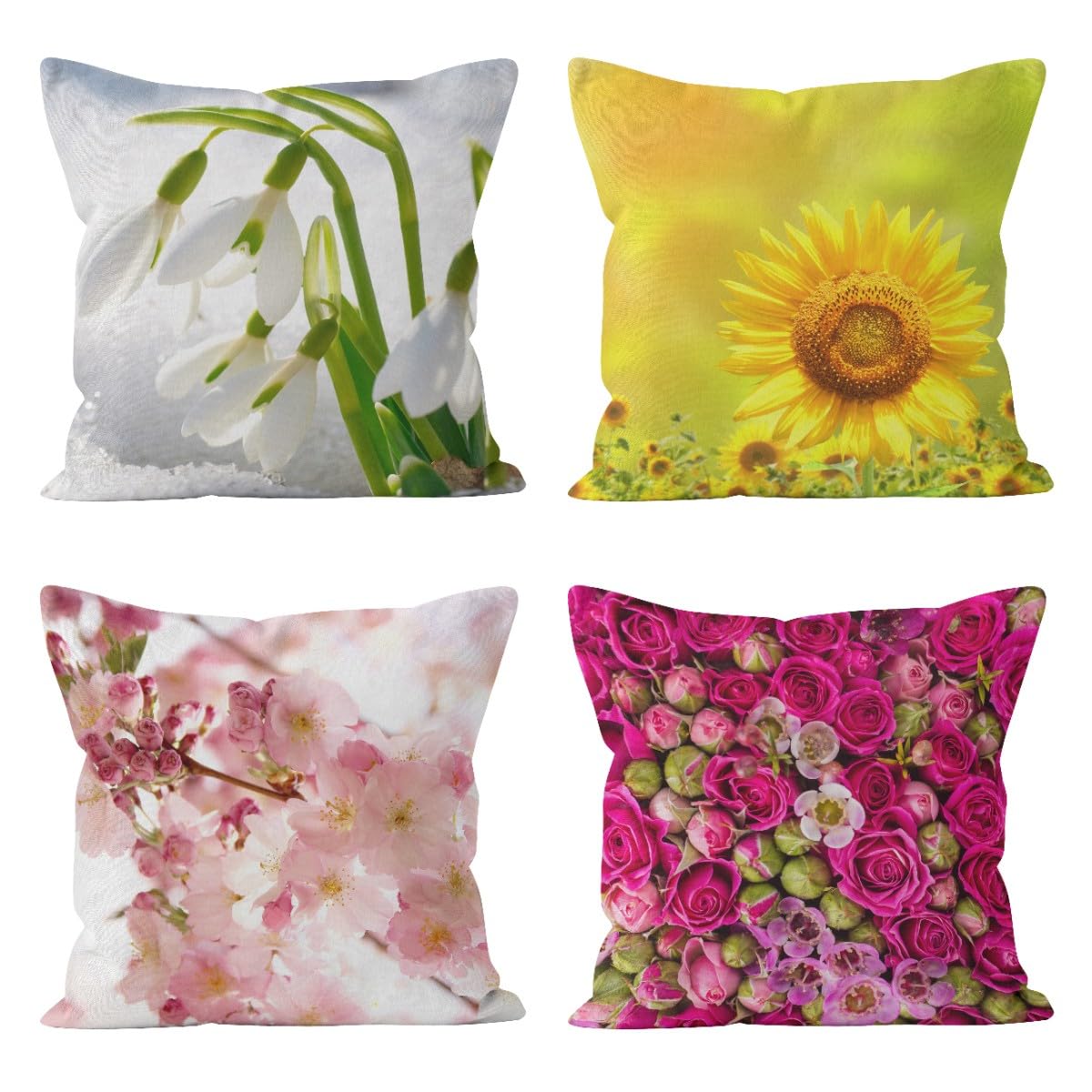 Housse de coussin en lin colorée CEVAN 50x50cm : taie d'oreiller en textile durable motif lotus
