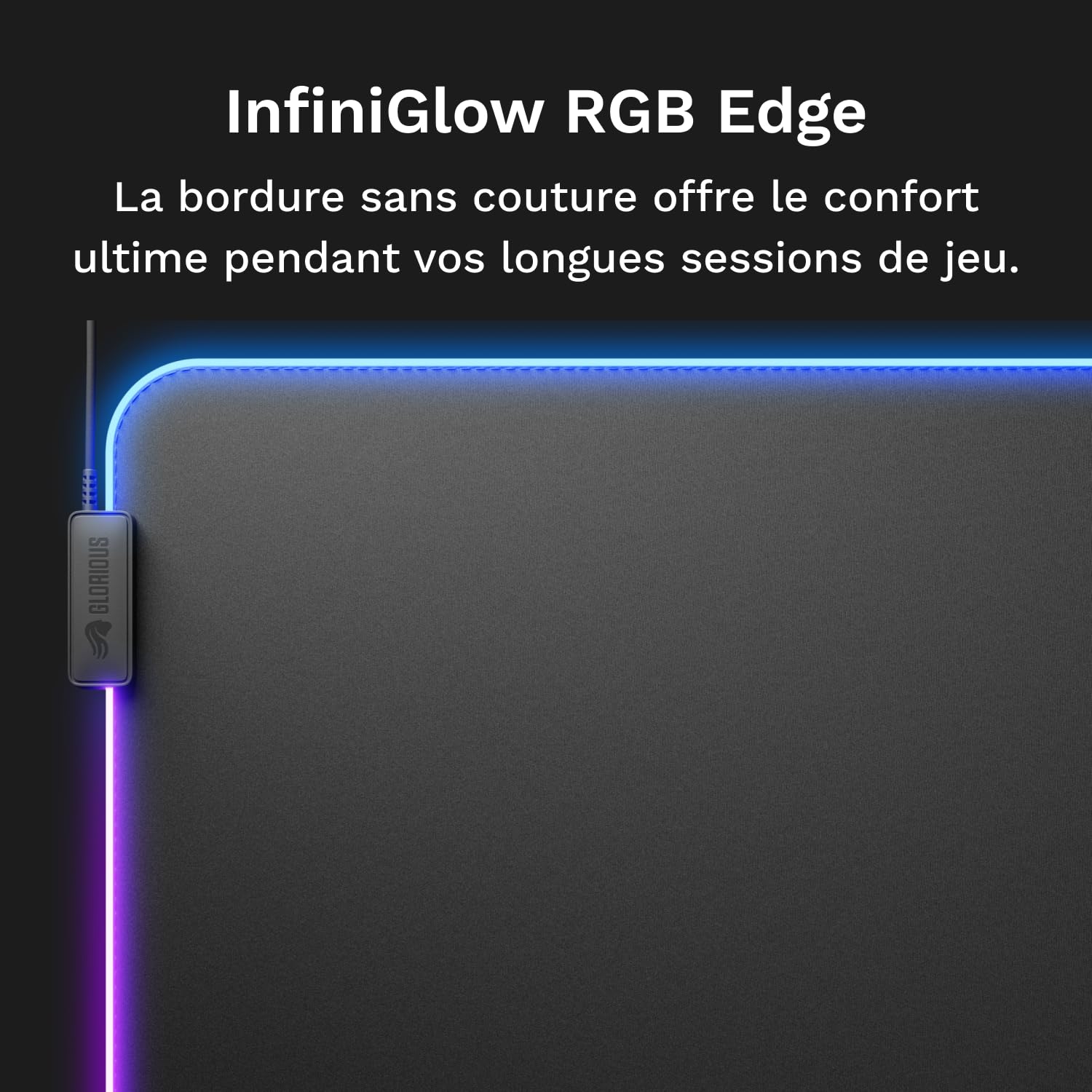 GLORIOUS Gaming Musmatta GMP 2 GLED XXL – 2-Zones RGB-belysning, InfiniGlow sömlös Kant, Premium tygyta, Halkfri gummibas – 915 mm×460 mm×3 mm – dubbel stor skrivbordsmatta