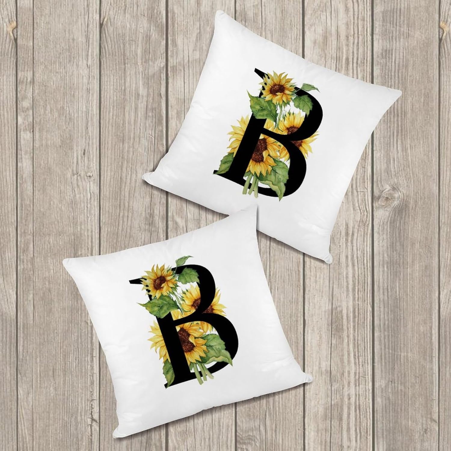 Set of 2 Sunflower Letter B Initial Monogram Pillow Cases 24x24in Cushion Covers Farmhouse Pillows Covers for Couch Living Room Office Soft Square Accent Pillowcase for Kids