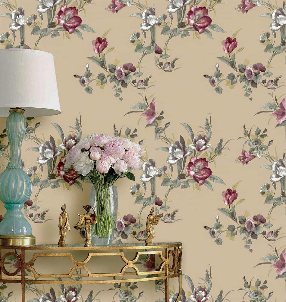 Papier peint floral beige 45 cm film vinyle autocollant rouleau décoration vintage