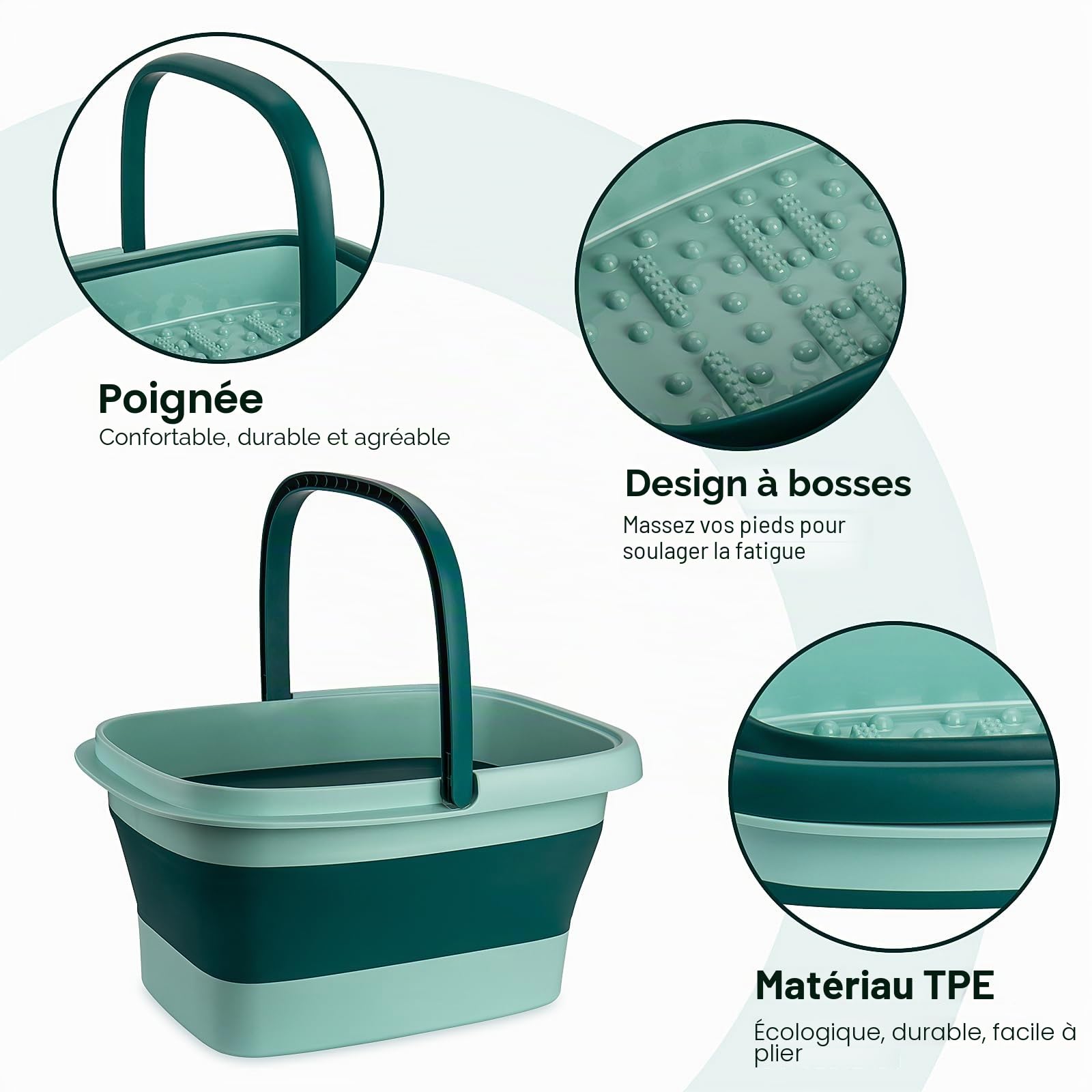 Bain de Pieds Portable Pliable Avec Poignée - Fonction de Massage Pour Pieds Détendus