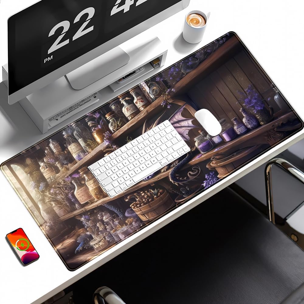 Purple Dragon Desk Mat Cute Large Gaming Keyboard Mouse Pad, Dragon Magic Desk Pad Extended Mouse Pad Gaming Office Decor for Pc Laptop Mouse Pads (31.5x15.7 in) with Stitched Eges Non-Slip Base - Image 4