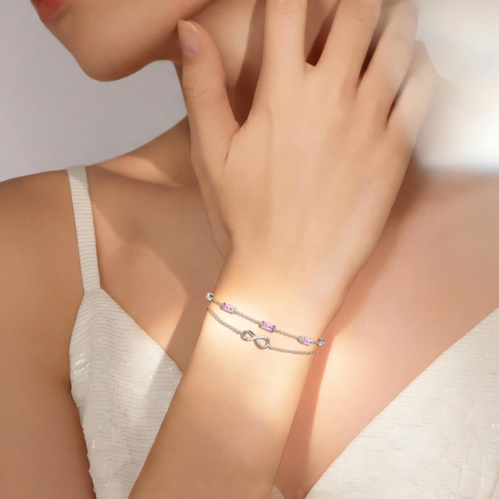 G&GEMSJEW Infinity Armband Damen- 925 Sterling Silber Layered-Armbänder für Damen, Armbänder Damen Mit Cubic Zirkonia Verstellbare Armband Schmuck für Damen Muttertag Valentinstag