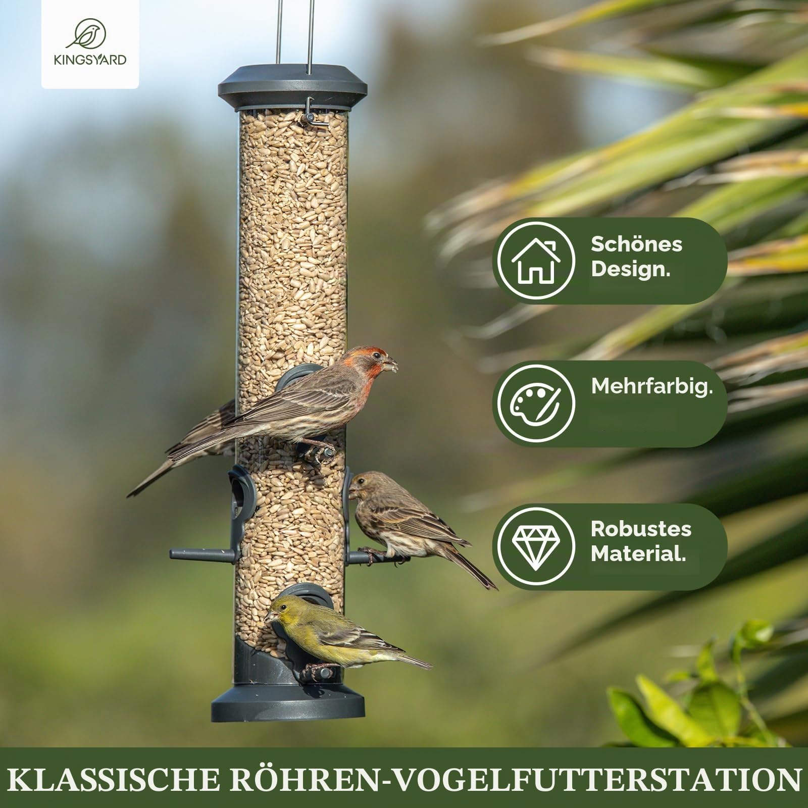 Kingsyard 2X Vogelfutterspender 38cm - mit 6 Anflugstangen, Vogel Futterstation, Wildvogelfutterspender für Sämereien, ganzjährige Fütterung, für Garten/Terrasse/Balkon, Schwarz