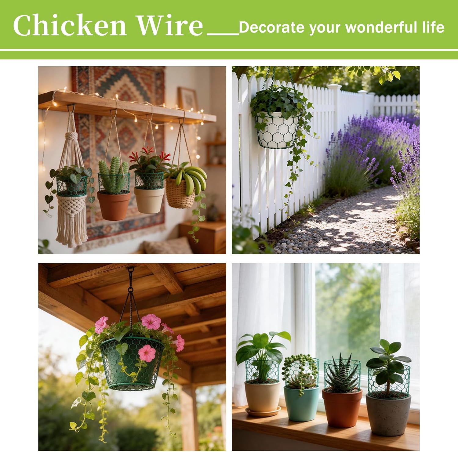 Floral Chicken Wire, Chicken Wire for Floral Arrangements for Reinforce Fencing 4 x 118 Inch Hexagonal Galvanized Mesh Fence with Gloves Ties & Cutter