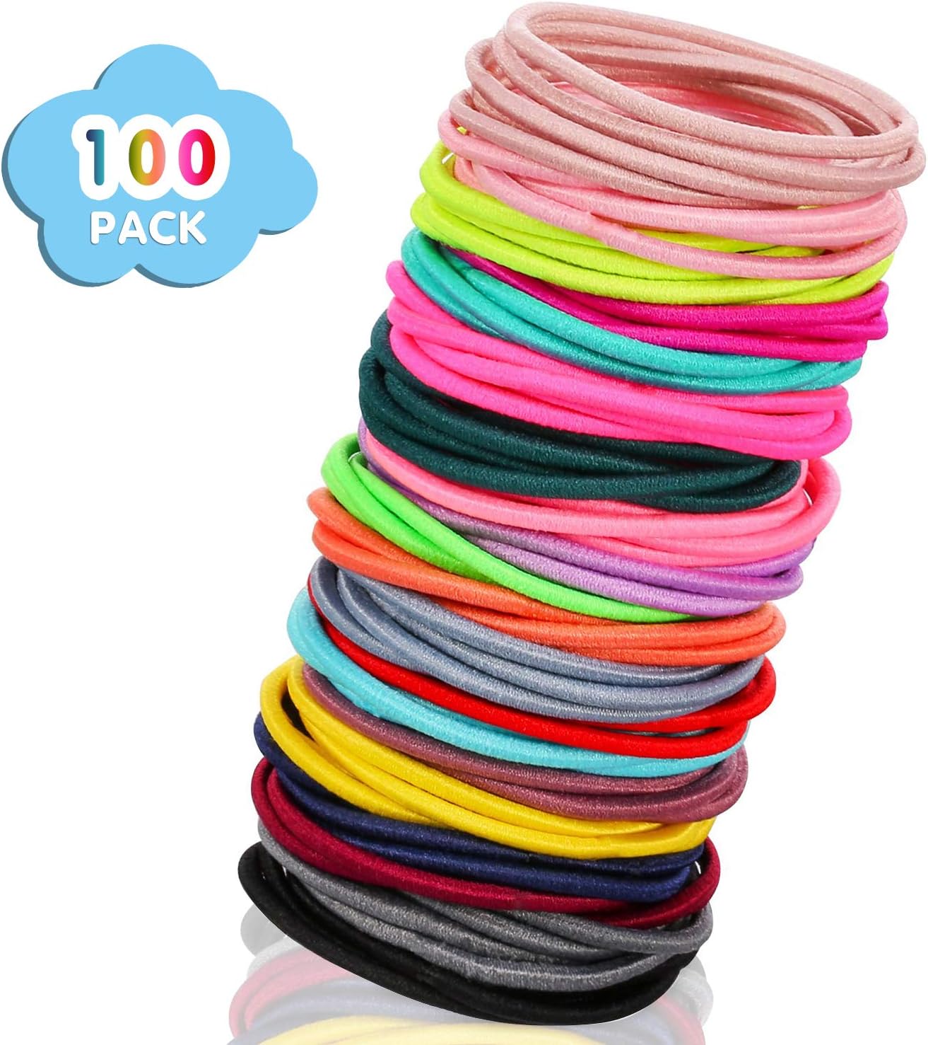 XCOZU Hair Ties, 100 Pieces Multicolor Hair Elastics Ponytail Holders No Metal Hair Bands Colorful Hair Bobbles Thin Hairbands For Girls Women(3.5 x 0.2 cm)