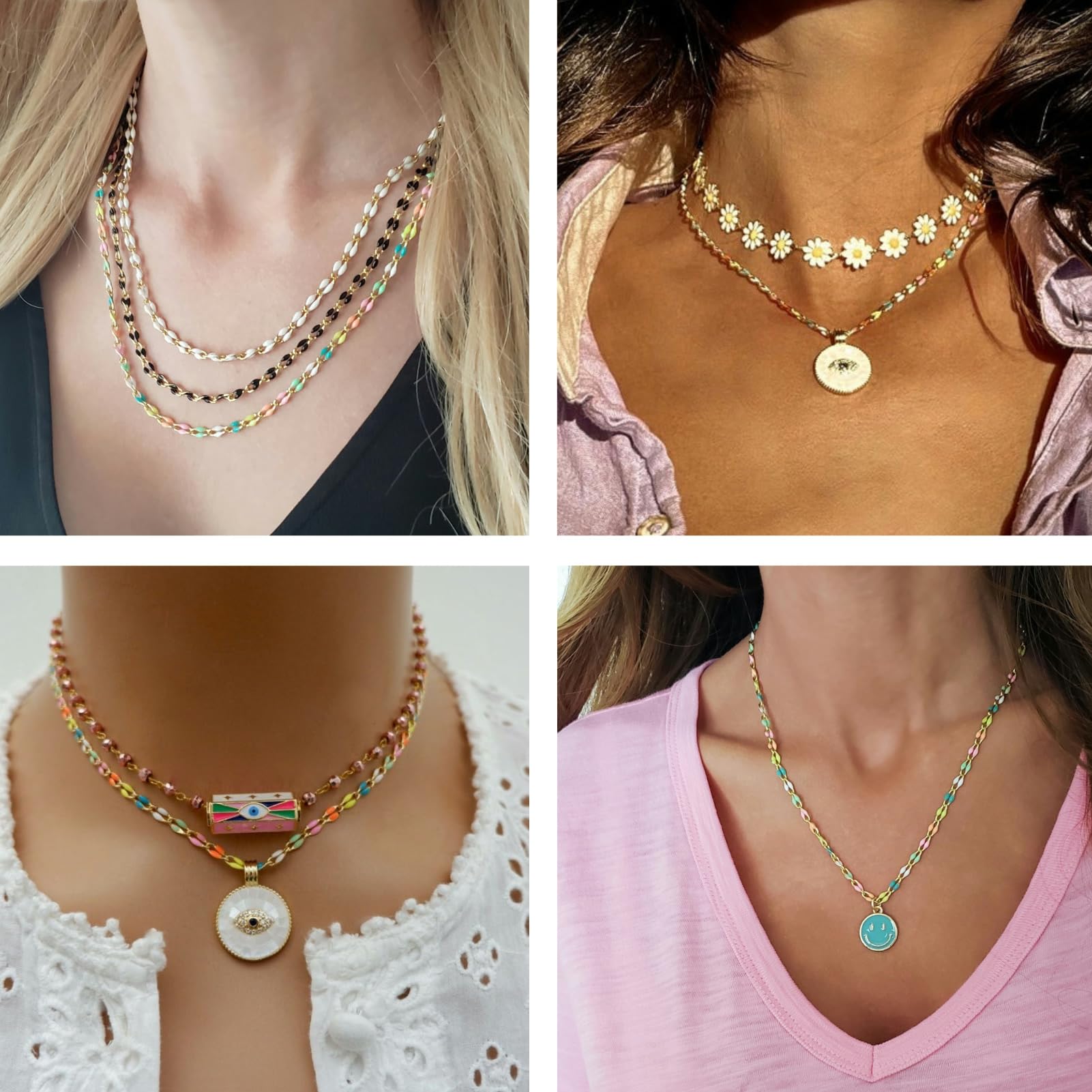 KYUNHOO 4 metri di catena a goccia di olio colorato per la creazione di gioielli, catena in ottone placcato oro 16 K colori misti smalto collana donna braccialetto fai da te gioielli forniture