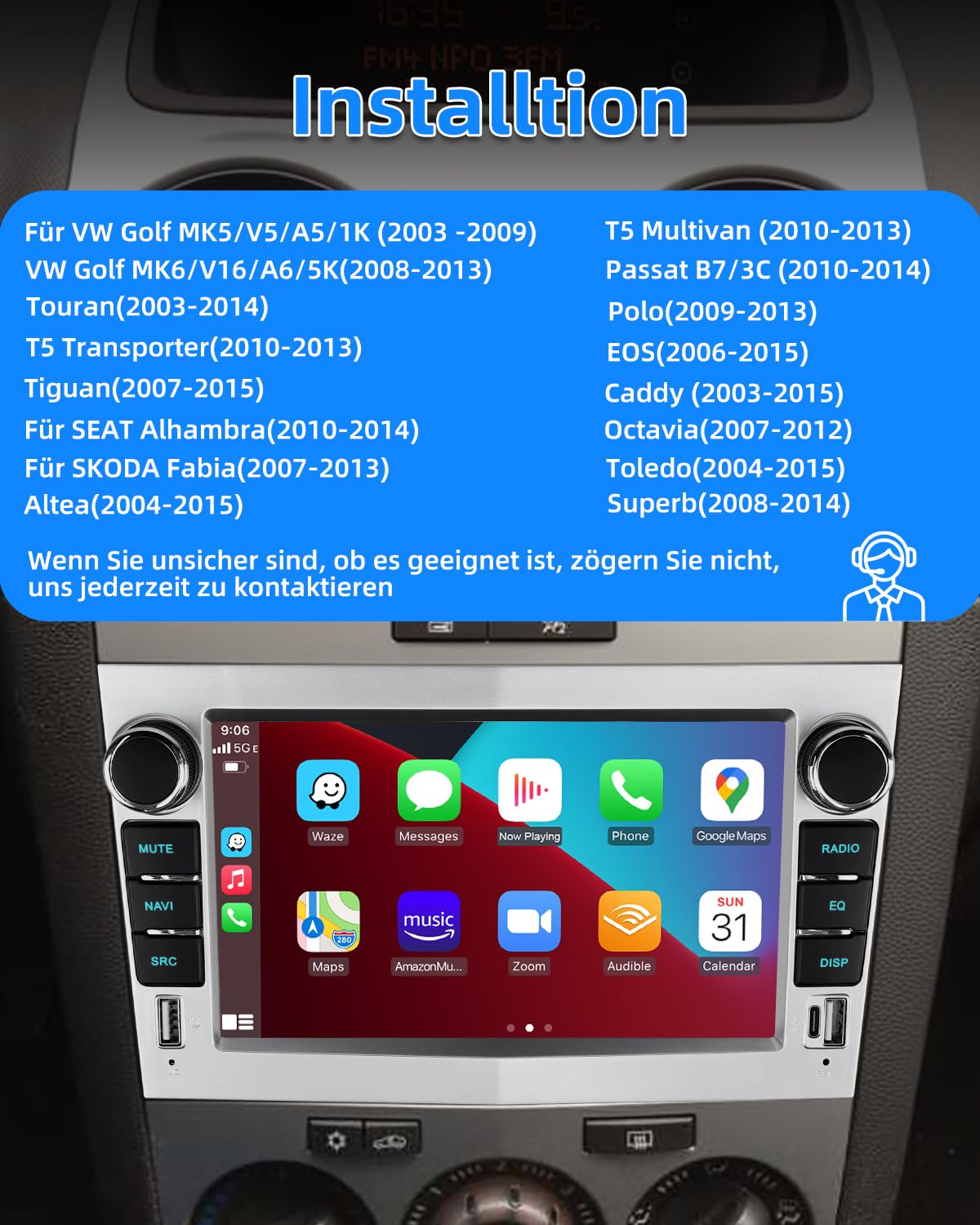 ESSGOO 4+64G Wireless Autoradio Android 14 mit Carplay und Android Auto Für Opel Corsa C/D Zafira B Astra G H 7 Zoll IPS Touchscreen Bluetooth FM RDS GPS Silber