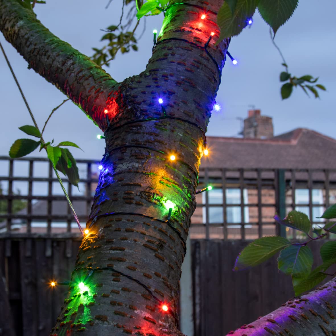 GardenKraft 15589 LED String Lights / 4.9m Coverage Per Set/Solar Powered/Outdoor Lighting / IP44 Weatherproof (2PK of 50, Multicoloured)