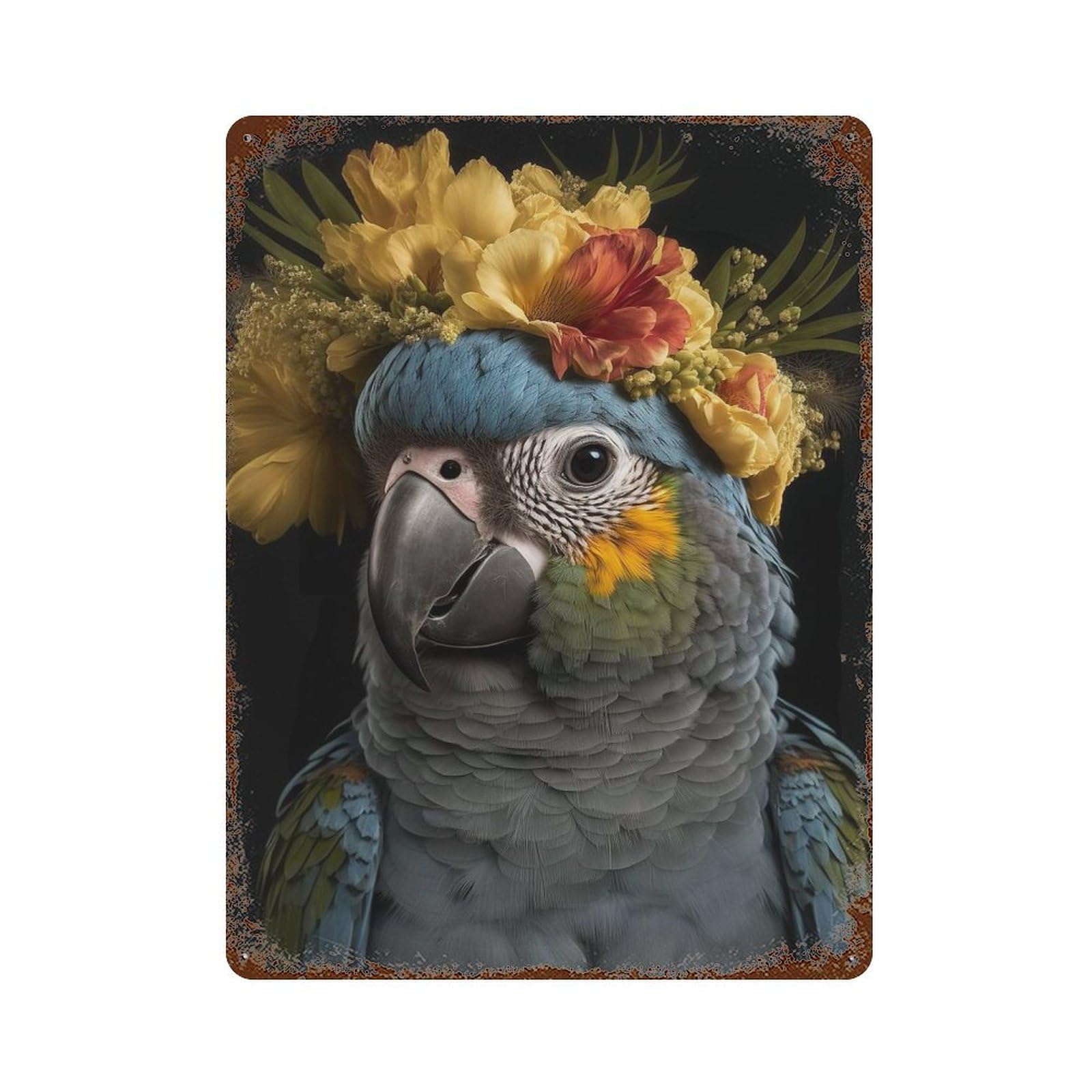 Garage Style Cute Baby Fluffy Parrot Distressed Metal Wall Sign 15.7"x11.8", Novelty Wall Decor for Bar And Workshop