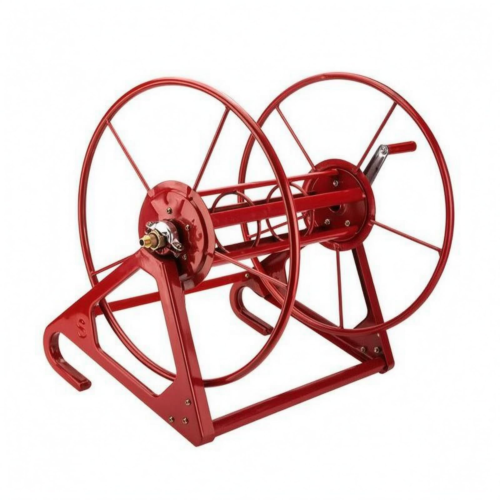 Avvolgitubo Agricolo Carrello Avvolgitubo Bobina Supporto Manuale con Ruote Circolari Base Triangolare Antiribaltamento Adatto per Attrezzatura Agricola Cortile Orto, Rosso, 300 Metri
