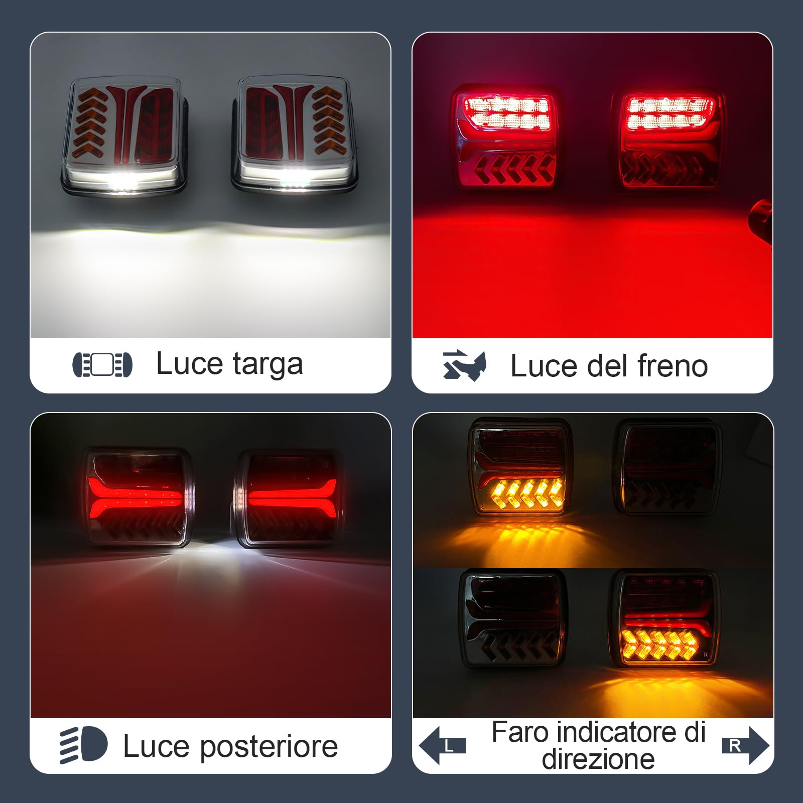 Dinfu Luci Posteriori Wireless WiFi Magnetiche per Rimorchio a batteria - Kit di Illuminazione LED a 7 Pin + caricatore USB + cordino antifurto per Auto, Camion, Trattori, Rimorchi e Caravane