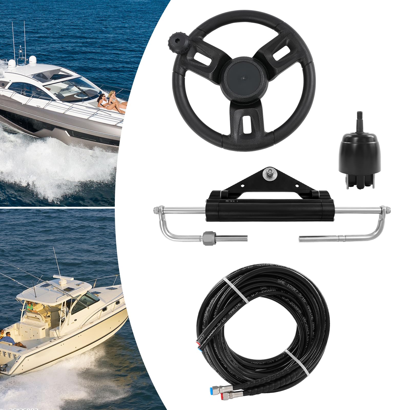 Kit de dirección hidráulica para fuerabordas hasta 150 CV, sistema de dirección de barco de 200 mm de carrera con bomba hidráulica, cilindro y mangueras. Sistemas de dirección marina para botes