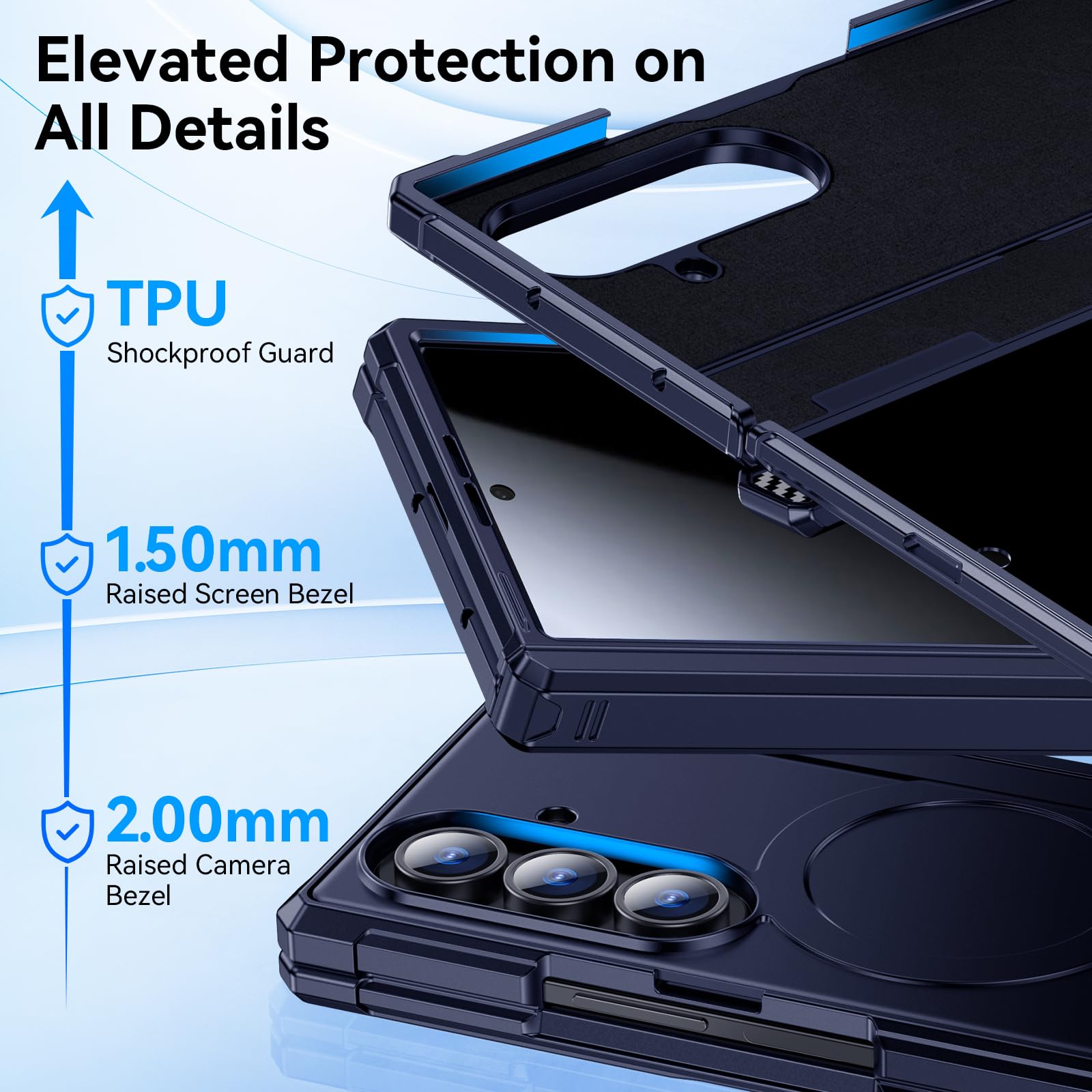 für Samsung Galaxy Z-Fold-7 Magnet Hülle: Dualer Ständer Horizontal & Vertikal, Kompatibel mit MagSafe, Anti-Spy Display Schutz, Robuster Scharnierschutz, Hochwertige ZFold 7 Handyhülle, Blau