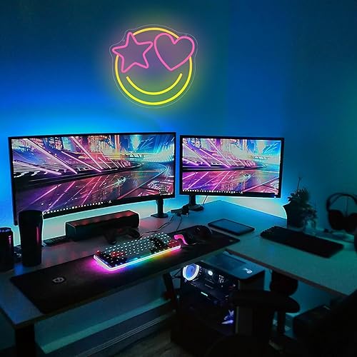 Miniatura 8 de Letrero de neón de cara sonriente, regulable con luces LED de cara sonriente para decoración de pared, alimentado por USB, para sala de juegos,