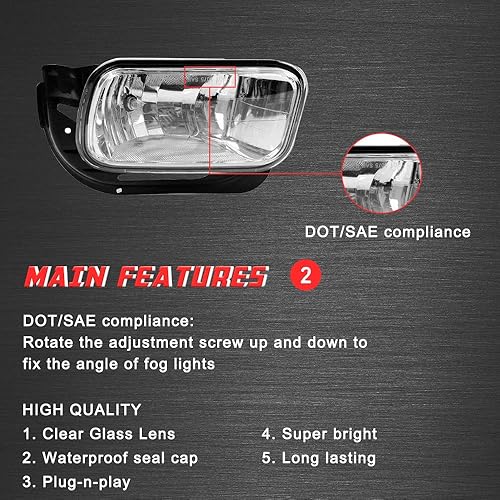 Miniatura 6 de Luces antiniebla de conducción de repuesto para Dodge Ram 1500 2009-2012, Dodge Ram 2500 3500 2010-2018 con bombillas halógenas H10 12V 42W y