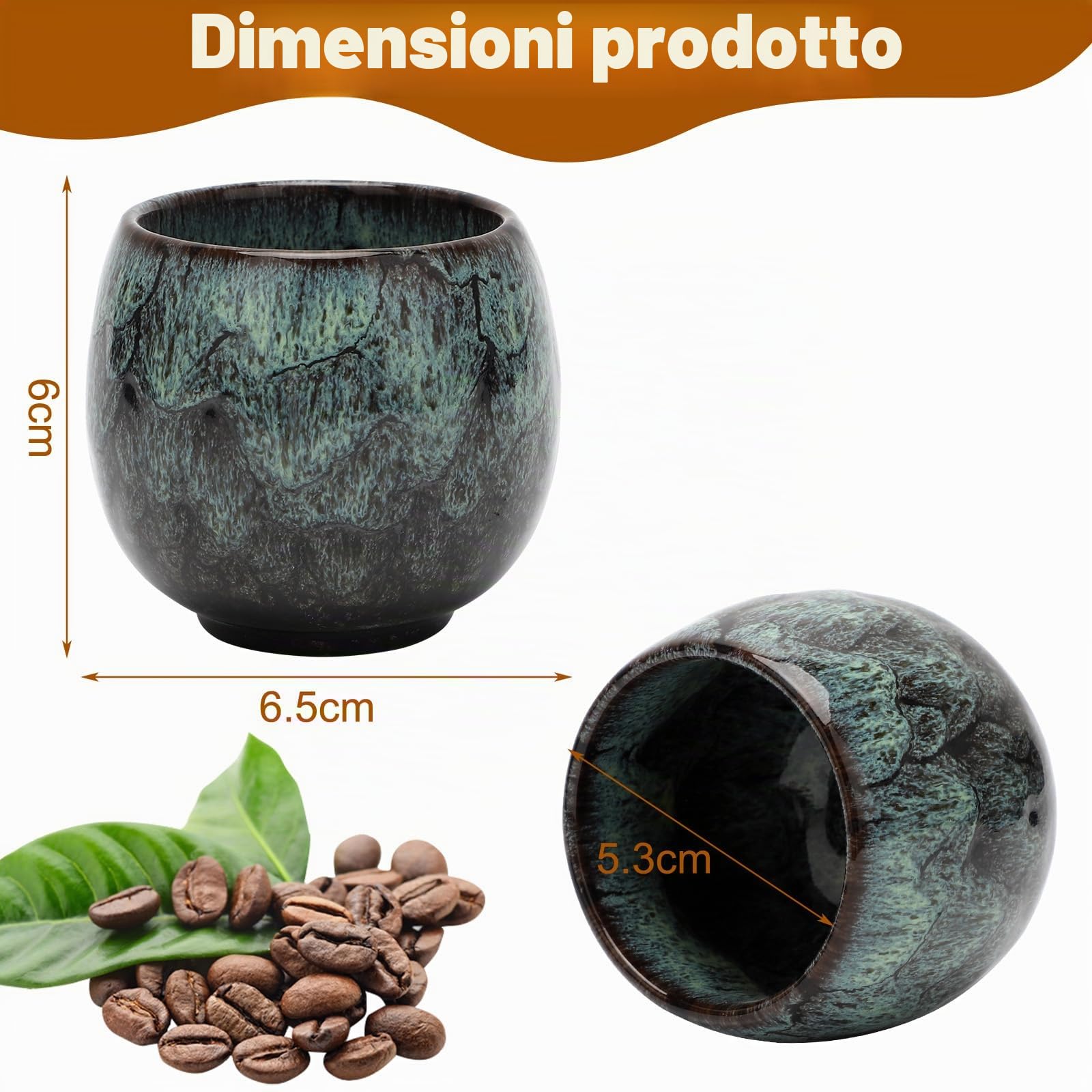 Set di tazze da caffè, 5 pezzi, 110 ml, mini tazze da caffè senza manico, in ceramica, piccole tazze da caffè, mini espresso, regalo di compleanno per donne e uomini