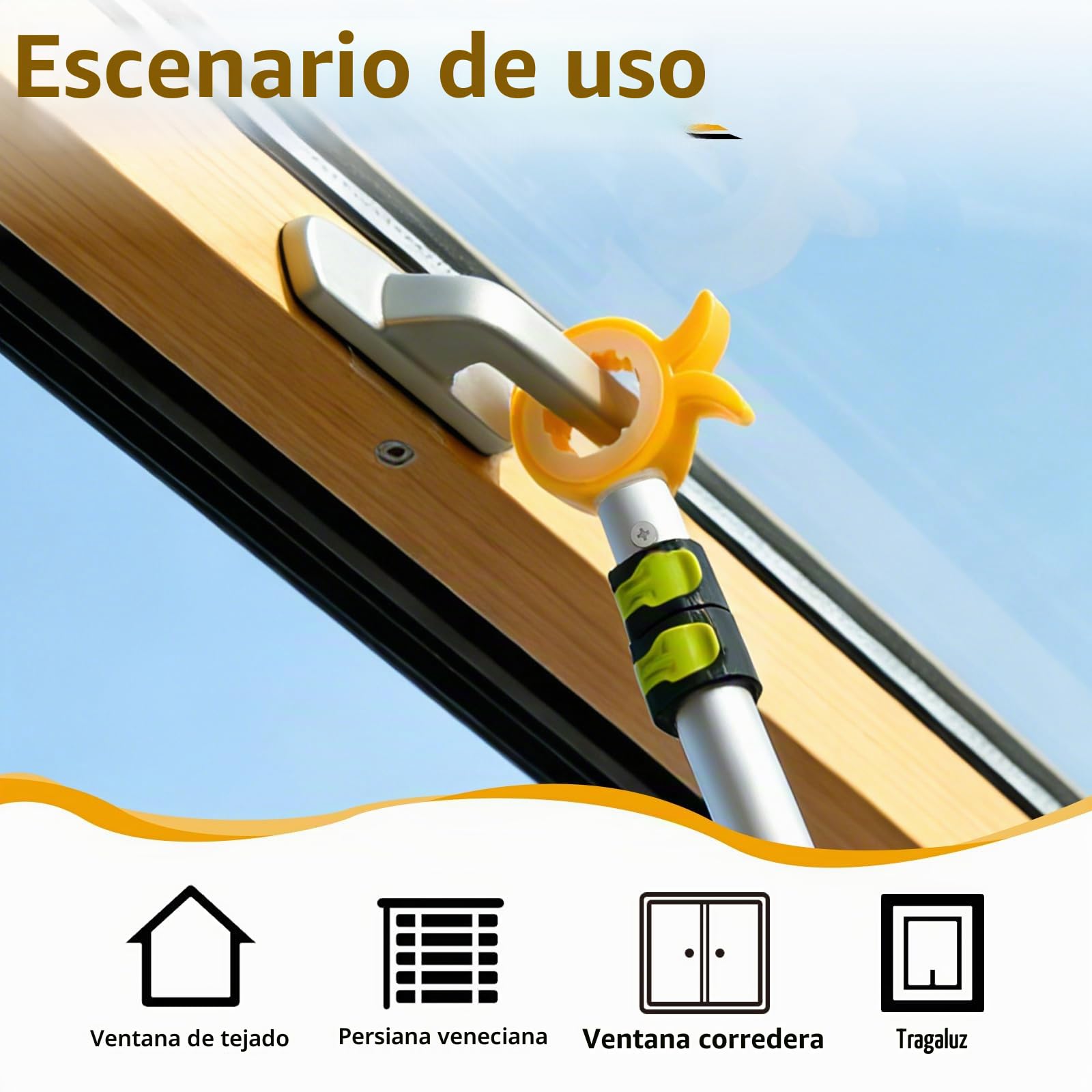 Palo de Mando para Velux - Palo para Velux Ventana de Tejado, Barra Telescópica 80-190cm con Empuñadura Antideslizante, Abrir Ventanas de Tejado y Cortinas para Espacios Inaccesibles