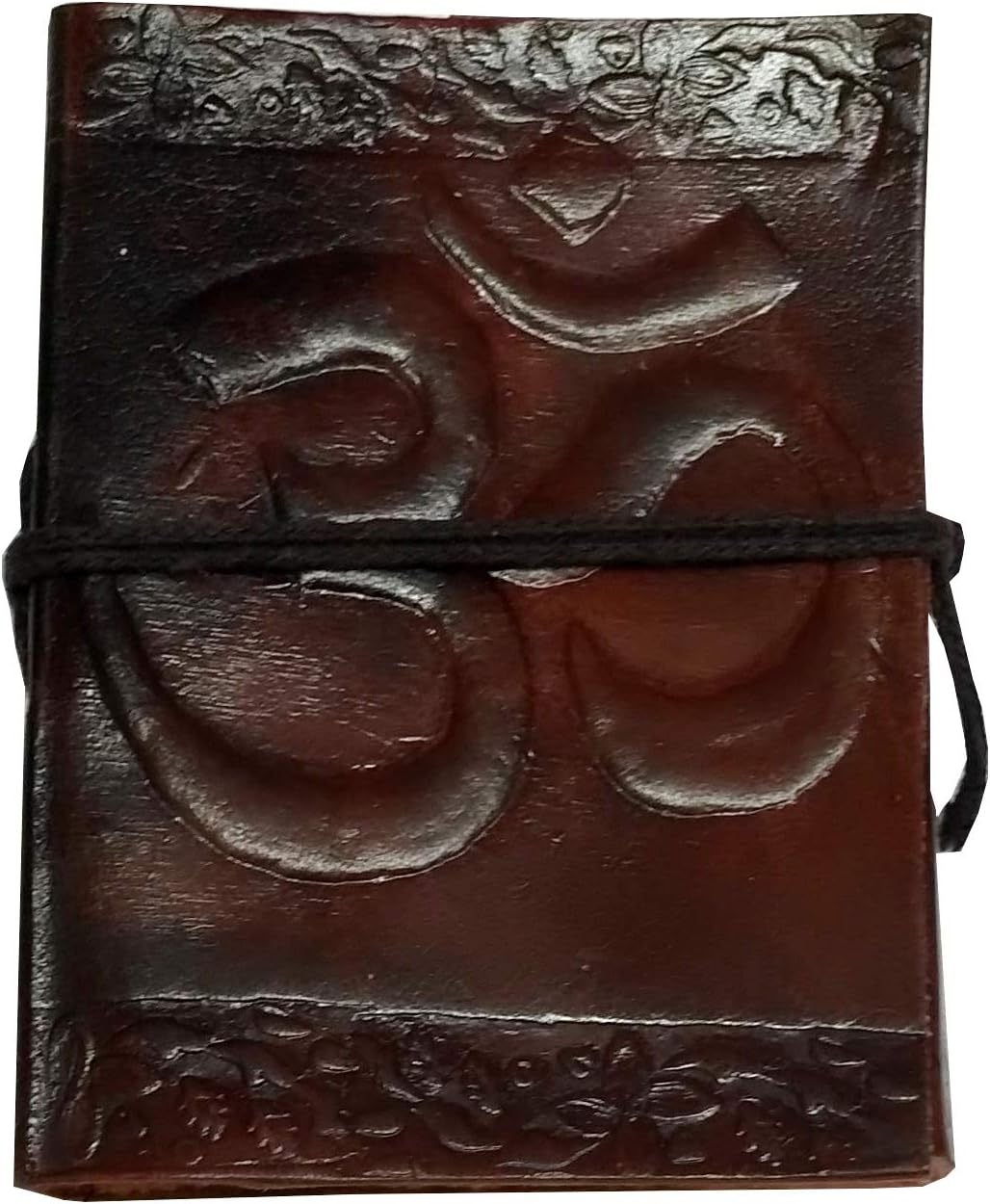 Purpledip Leather Diary 'Sacred Om': Handmade Paper Travel Journal Pocket Notebook (11711)