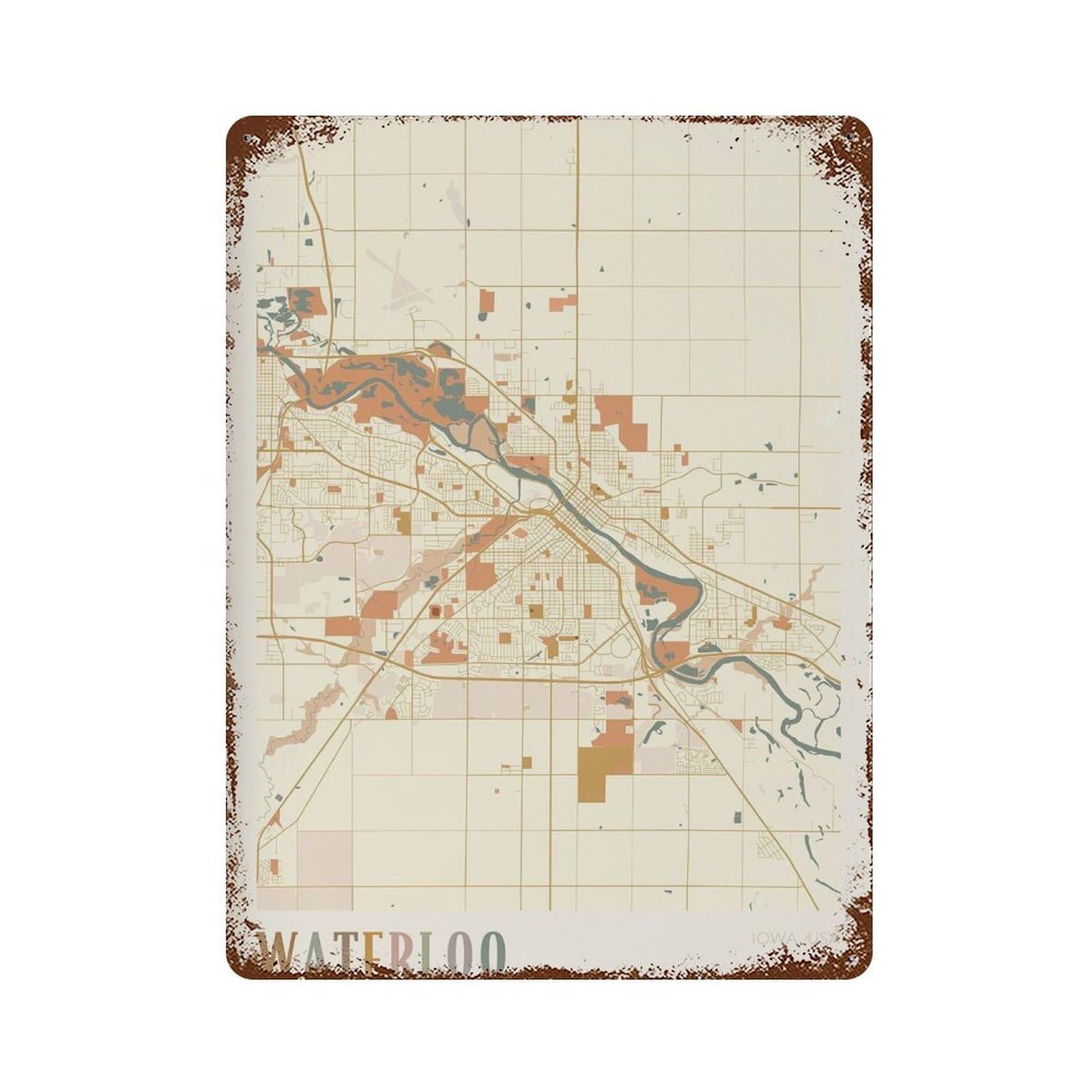 xiaoxiaoshen Waterloo Map Iowa Travel Gift Boho Wall Decor Art Metal Tin Poster Modern Home Decor Art Home Bar Shop Decorations Vintage Sign 40x30cm