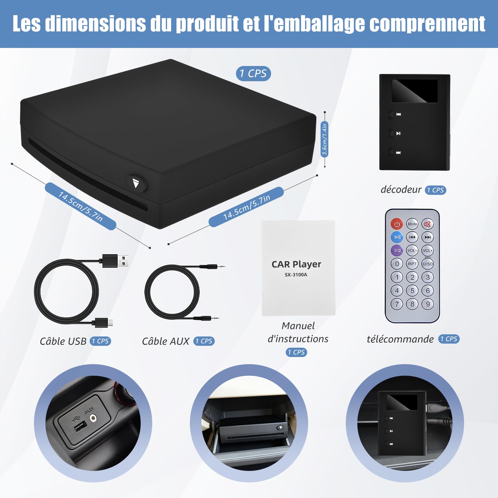 CD-Player für Auto, Computer, Fernseher, mit USB 2.0, tragbarer externer Universal-DVD-Player, Computer, externer Fernseher