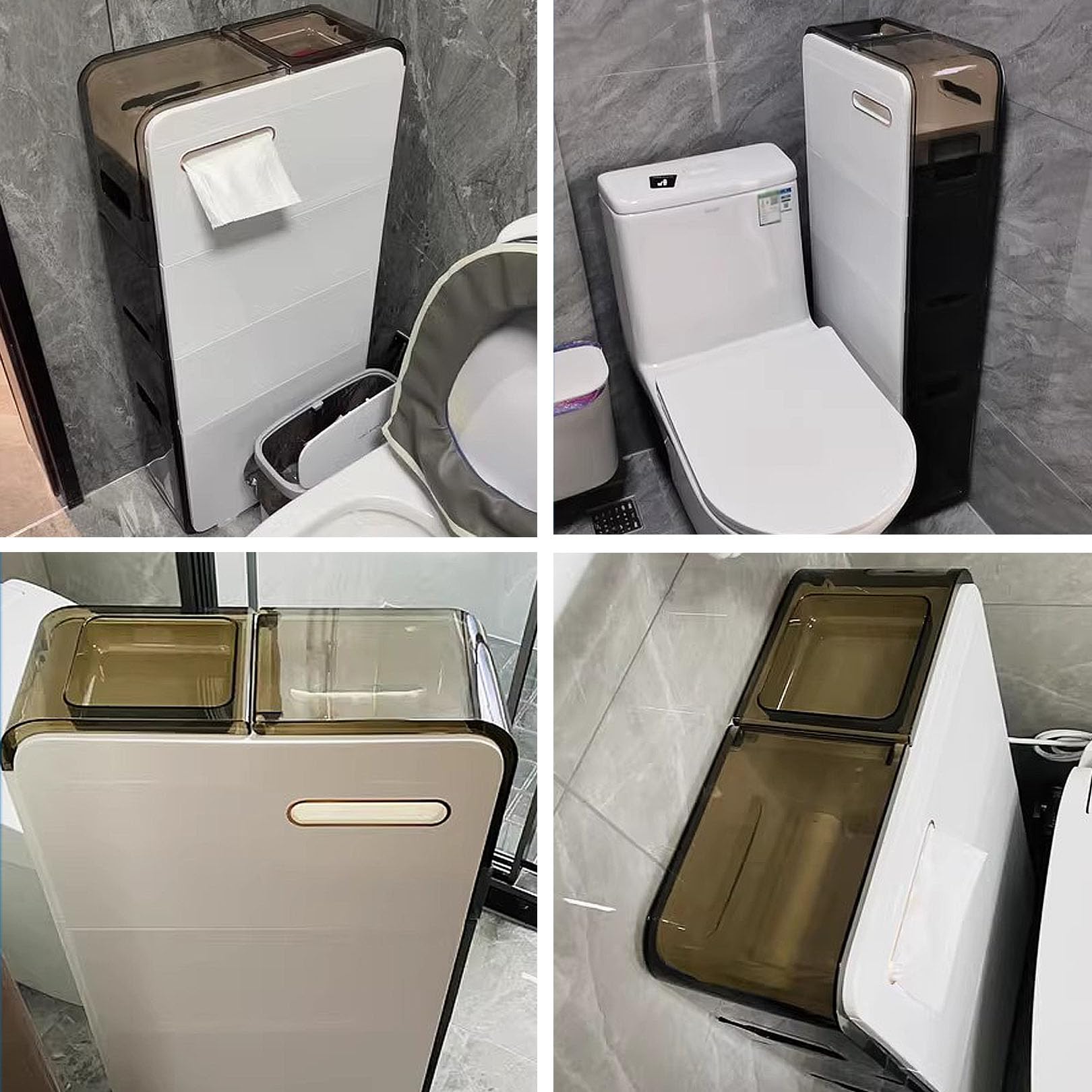 Armadietto da pavimento da bagno, autoportante, sottile, con cassetto a 3/4 ripiani, armadietto multiuso per carta igienica, libri, shampoo