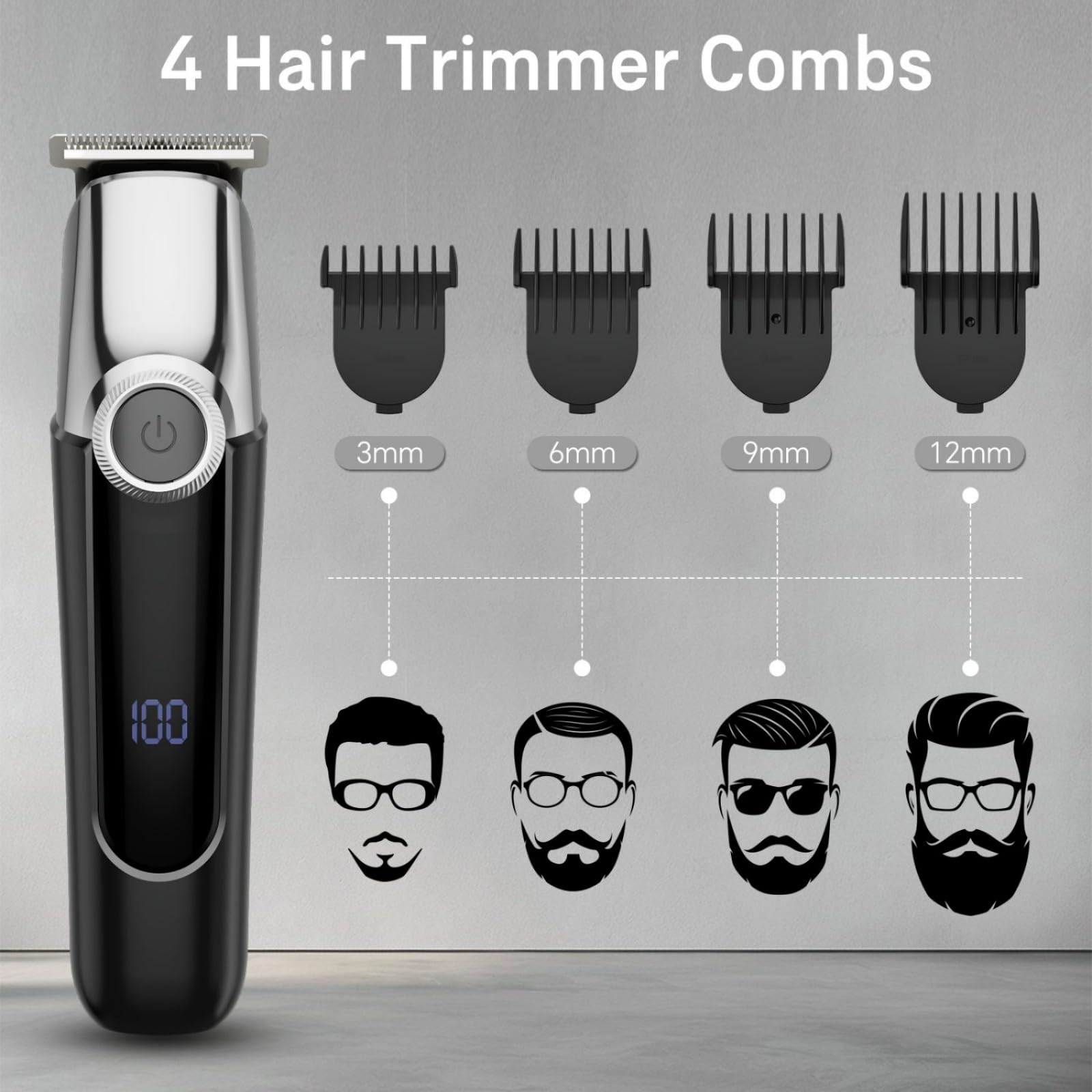 Recortadora de barba para hombres, maquinilla de afeitar eléctrica 5 en 1, cortadora de pelo inalámbrica, kit de aseo impermeable para afeitarse la cara, el bigote, el cuerpo, las orejas, la