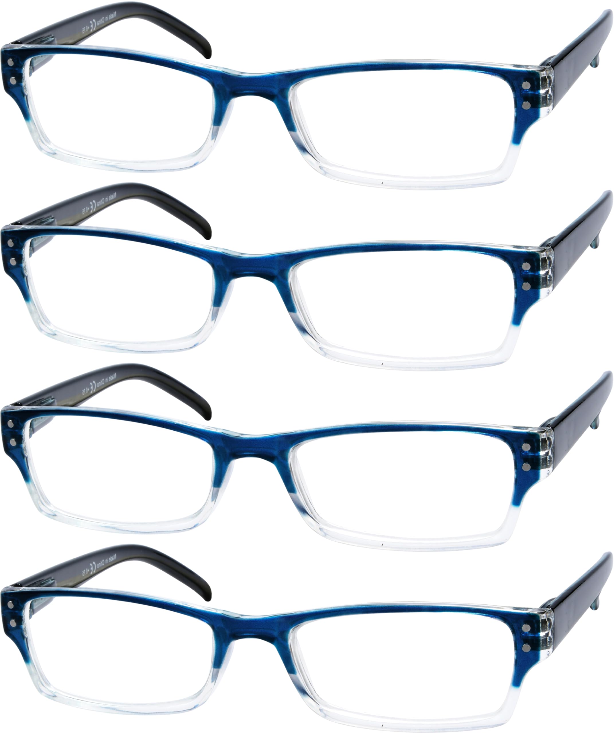 Eyekepper 4er-pack Damen und Herren Rechteckige Lesebrille mit Federscharnieren in Blau +1.75