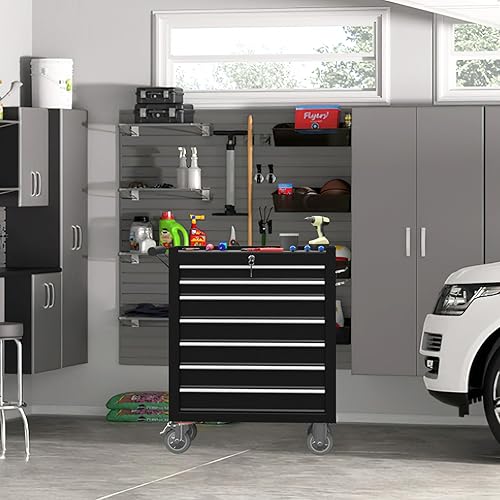 Miniatura 6 de Caja de herramientas con ruedas de 7 cajones, caja de herramientas con sistema de bloqueo y cajones deslizantes, organizador de caja de herramientas