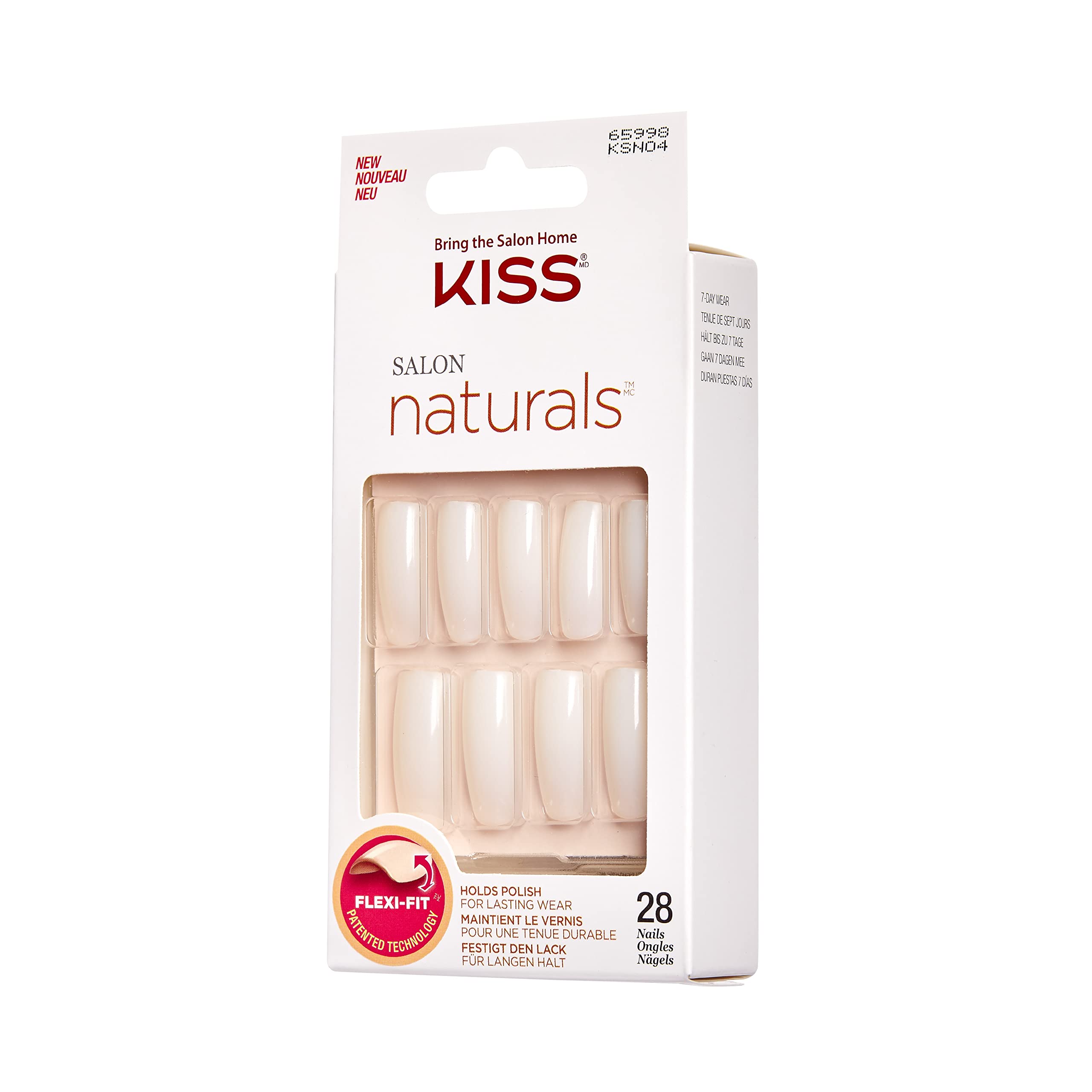 KISS Salon Natural Sztuczne Paznokcie Tipsy – Kształt Owalny (Oval) – Średnia Długość – Naturalny Wygląd – Zestaw 28 szt. z Klejem