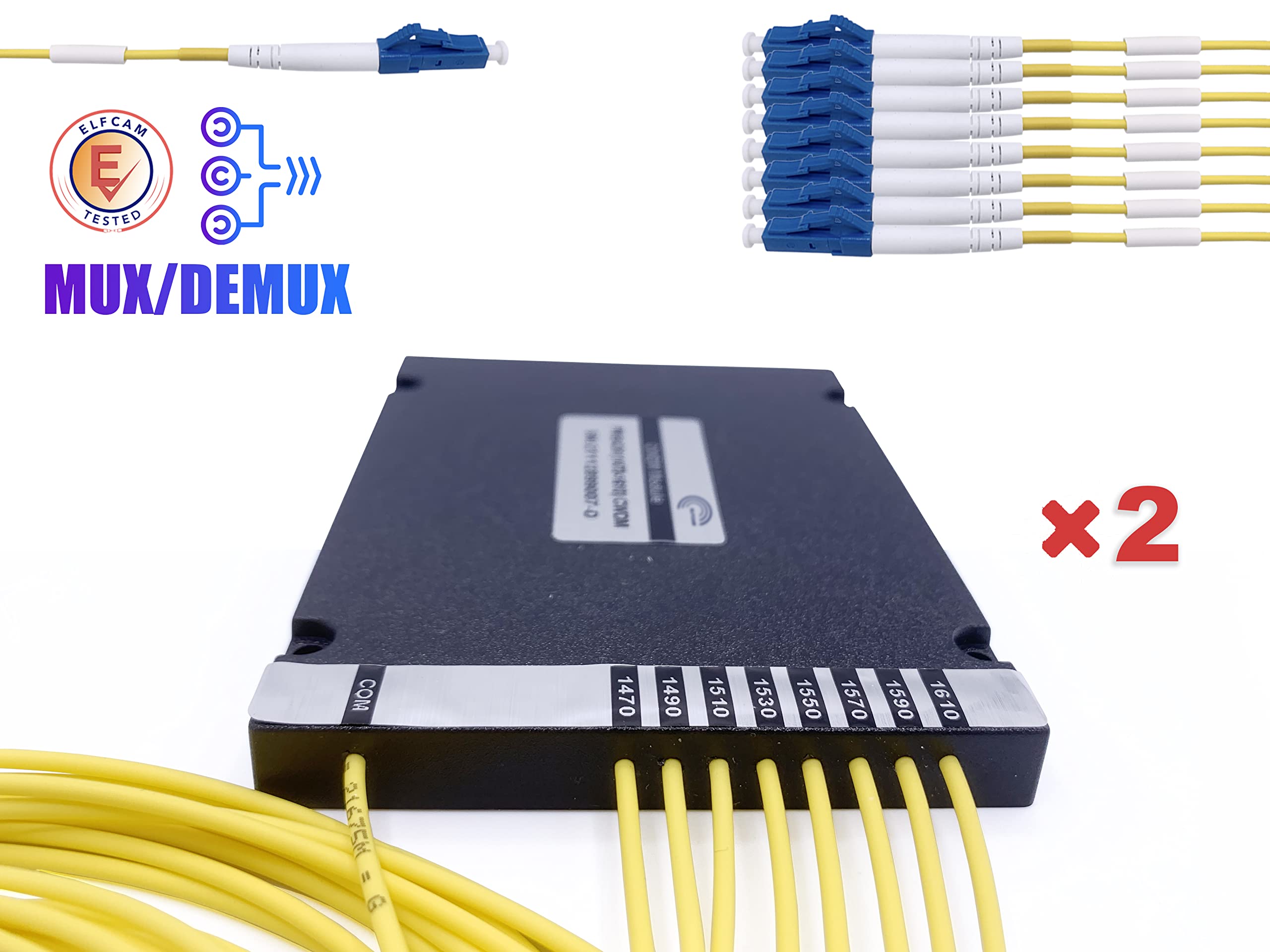 Elfcam® - CWDM MUX & DEMUX 8 Canali, 8 Lunghezze d'onda: 1470 nm a 1610 nm, Con Fibra Ottica Cavi LC/UPC Duplex Monomodale 2,0 mm & 1 m