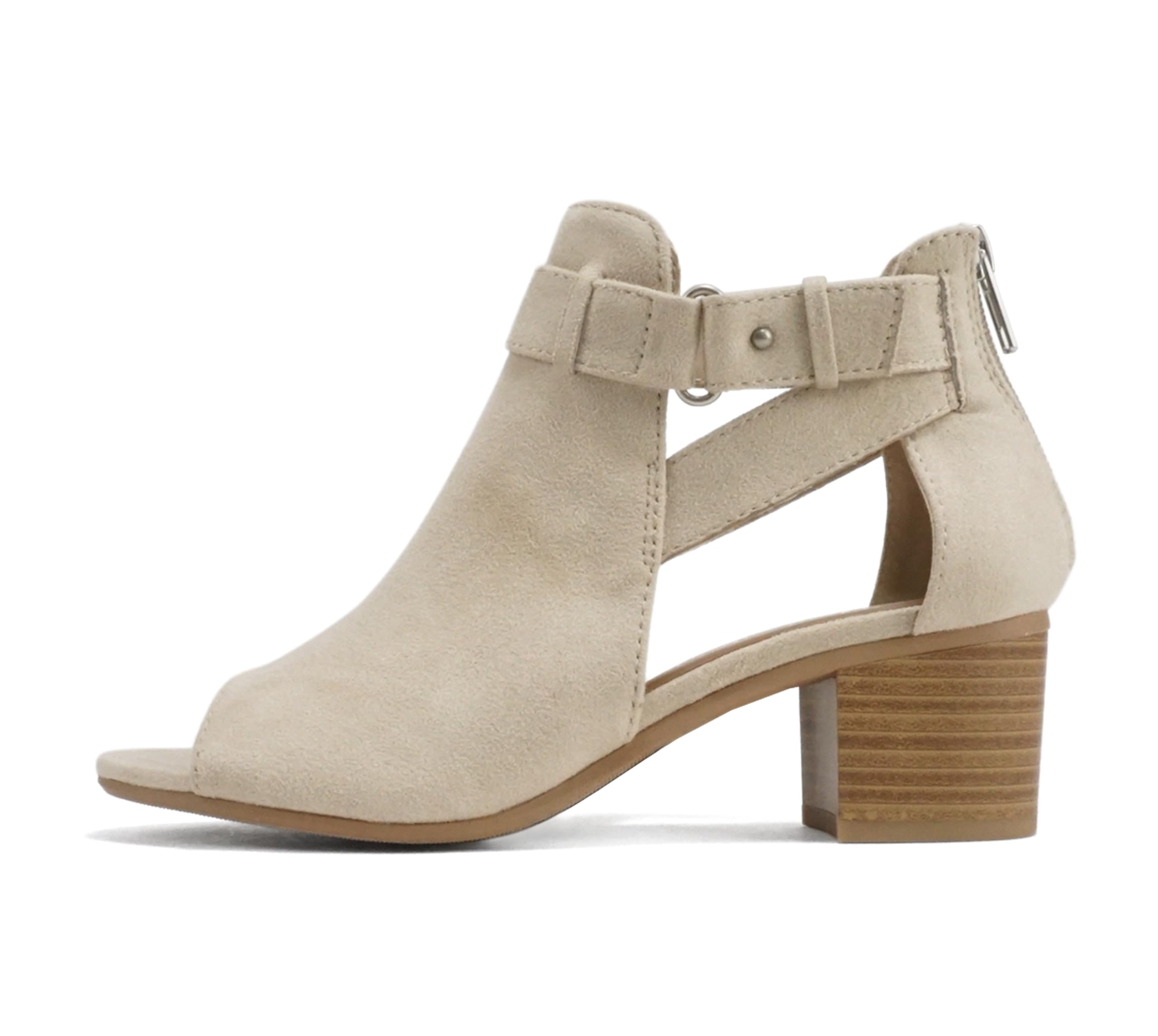 CITYCLASSIFIED Invest ~ Women's Cutout Side Strap Mid Black Chunky Heel Fashion Ankle Bootie