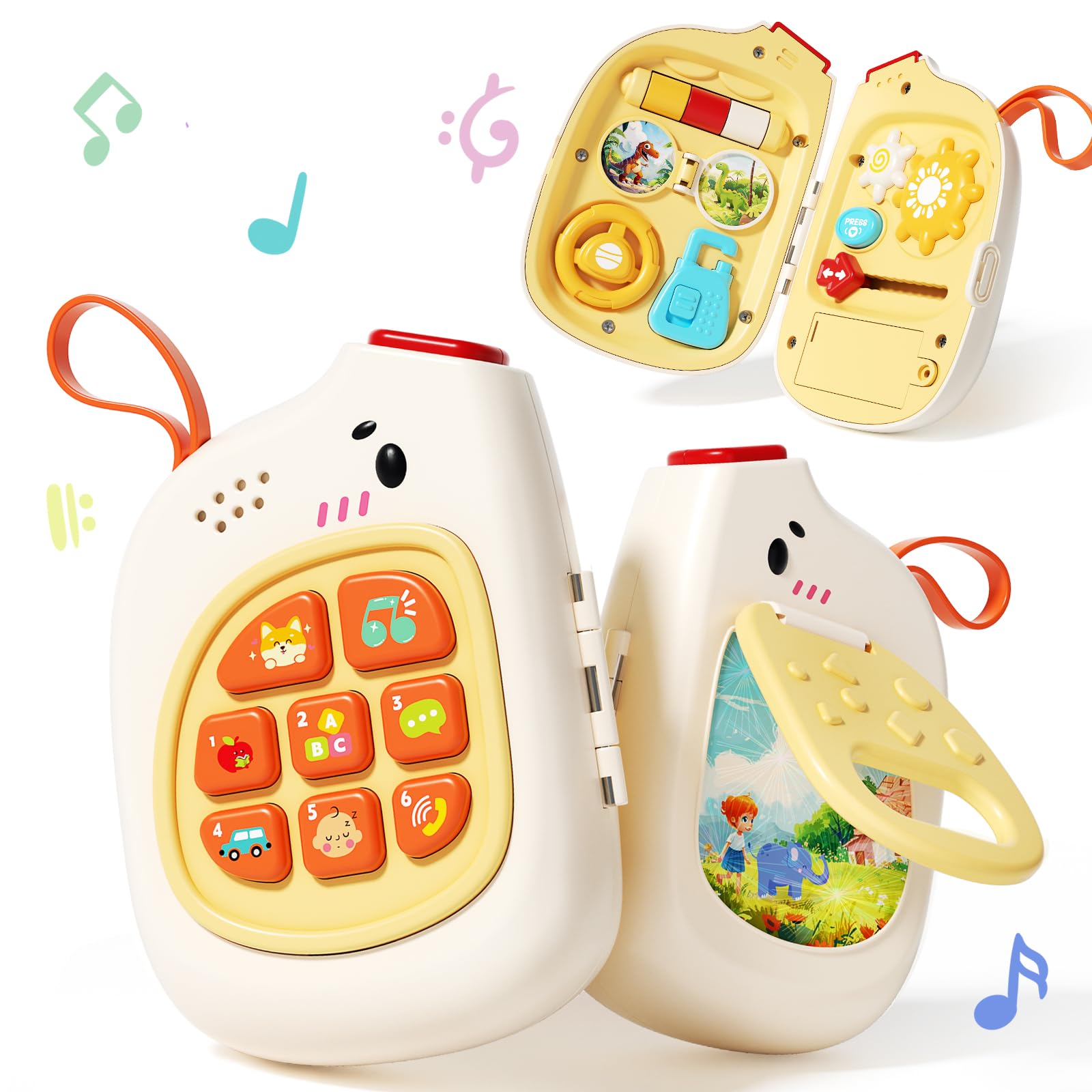 Jovow Baby Phone with Music for Toddler, Montessori Busy Board, Kids Sensory Board, Early Educational Toy for Toddlers 1-3, Motor Skills Developmental Toy for 0-6-12-18 Month Age
