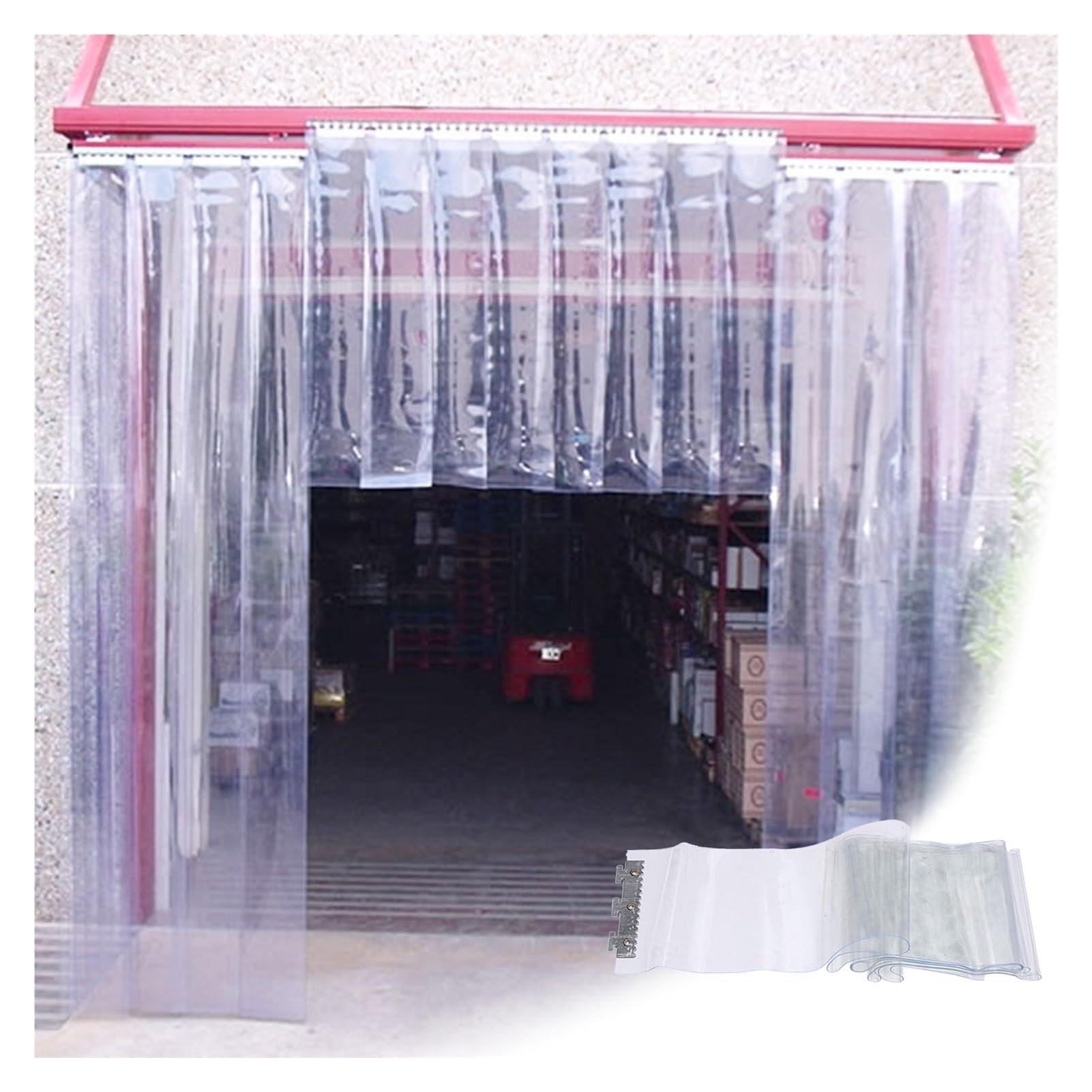 Rideau à lamelles industrielles en PVC transparent - Rideau à lattes verticales pour magasin de refroidisseurs - Isolation thermique et économe en énergie - Matériau imperméable durable - 195 x 350 cm