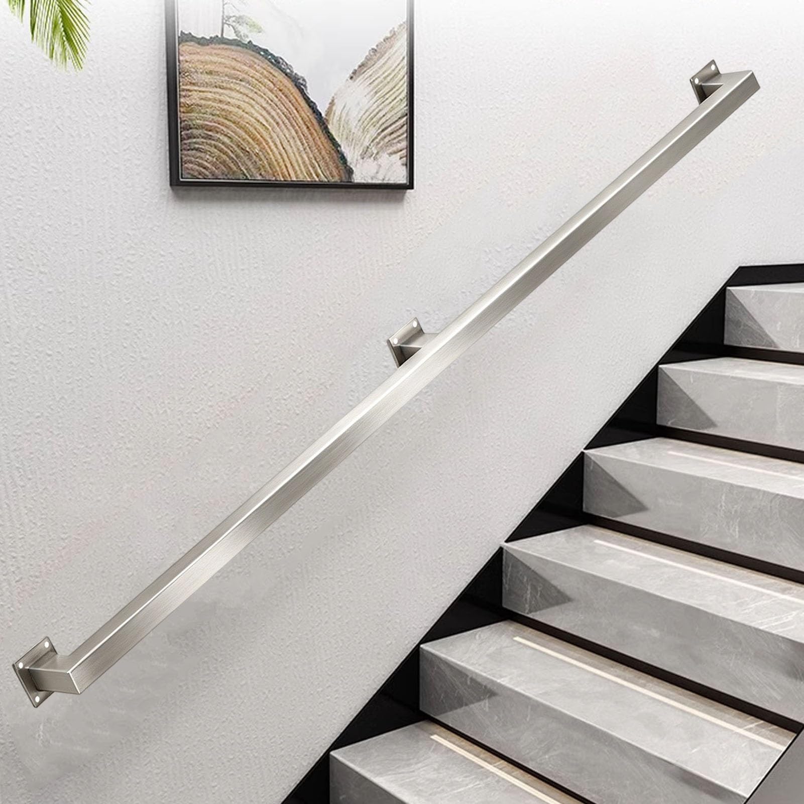 Junvstor Handrails for Indoor Stair And Outdoor Steps, Staircase Banister Hand Rails Metal Stainless Steel Pipe Railings, Non-Slip Grab Rail Loft Stairway Rails(3ft/90cm)
