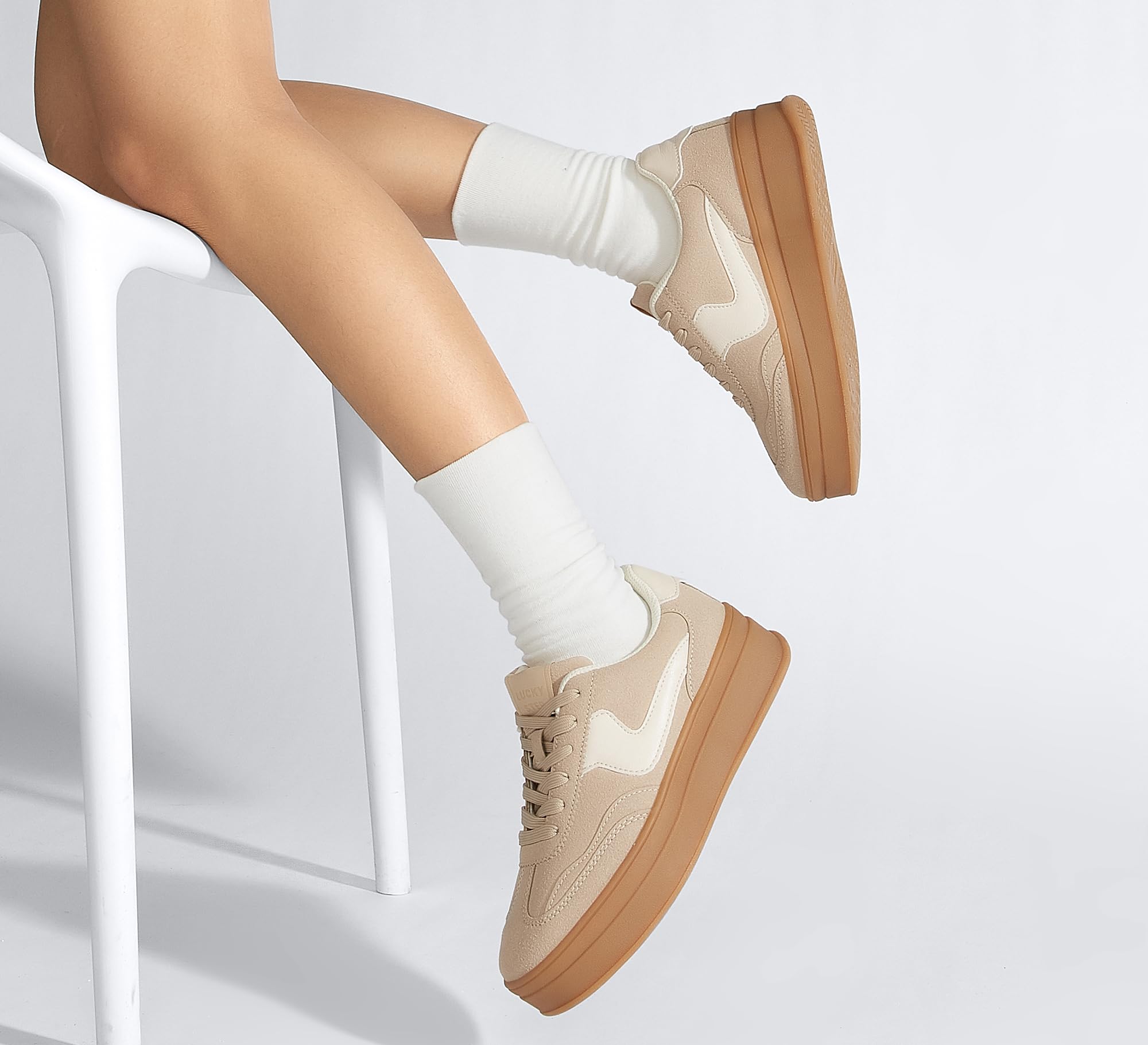 LUCKY STEP Sneakers Donna con Zeppa – Scarpe Chunky alla Moda, Scarpe Casual con Lacci, Comode per Camminare e Uso Quotidiano