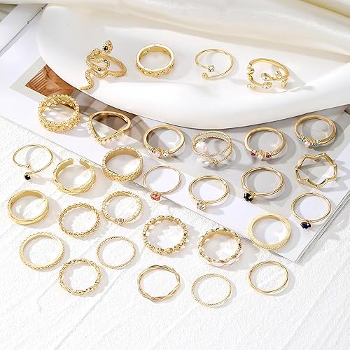 Miniatura 7 de KISS WIFE Juego de anillos dorados, plateados y negros para nudillos, para mujeres, delicados, simples, modernos, apilables, perfectos para apilar