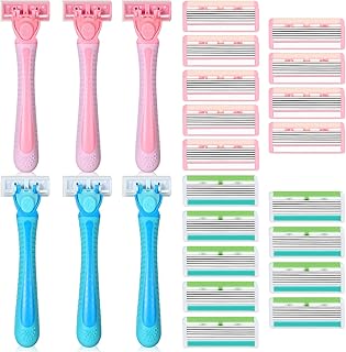 WILLBOND 6 Pcs Razors for Women Shaving Set Women Razors with 18 Pcs Razor Blade Refills and 6 Non Slip Grip and Cleaning Brush Travel Carry Shaving Razors for Women in 6 Cases, Pink, Blue