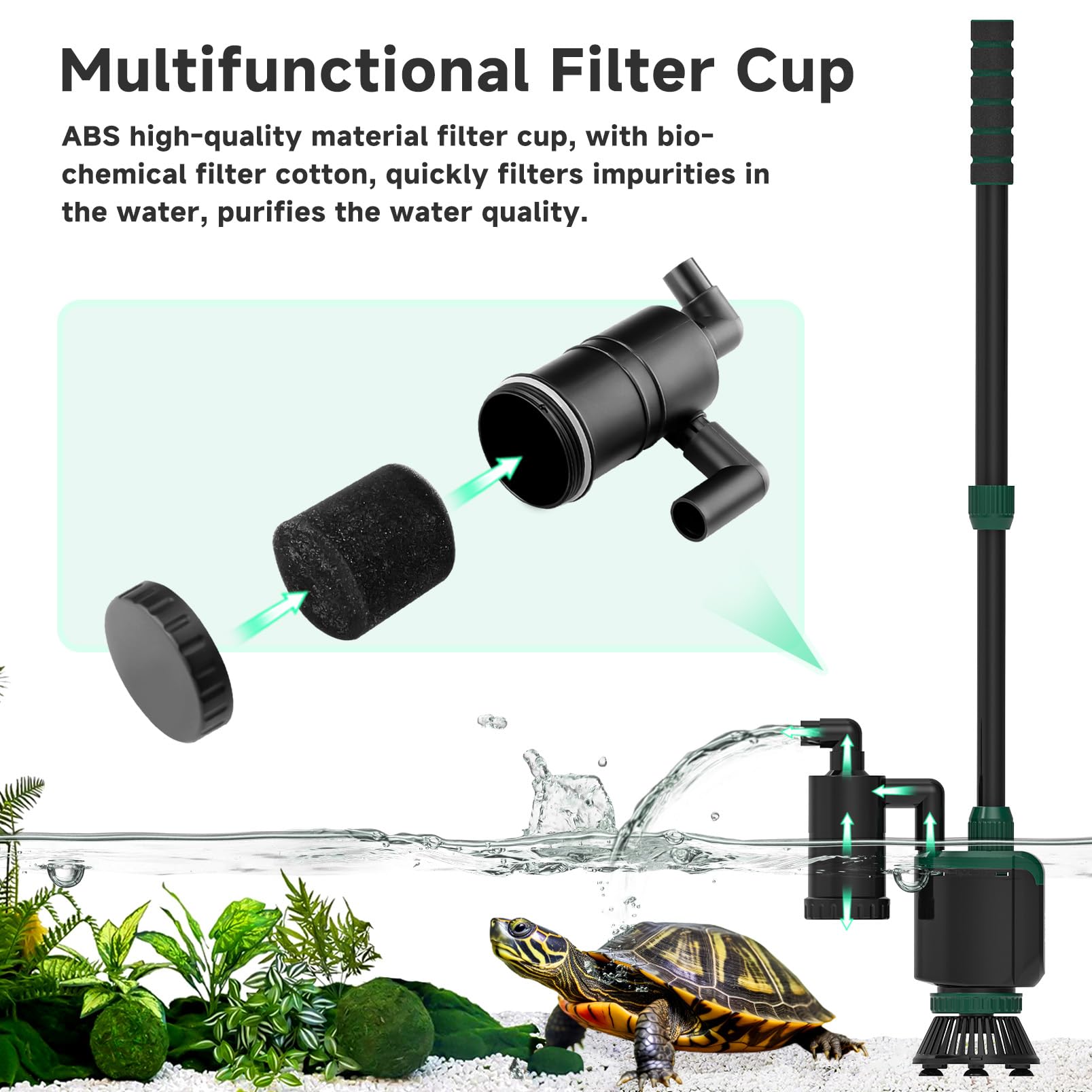 AQQA Nettoyeur d'aquarium 34 W 600 GPH DC Aspirateur de gravier pour aquarium, aspirateur de gravier d'aquarium 6 en 1 Débit d'eau réglable Outils de nettoyage pour changer l'eau, le lavage, le sable