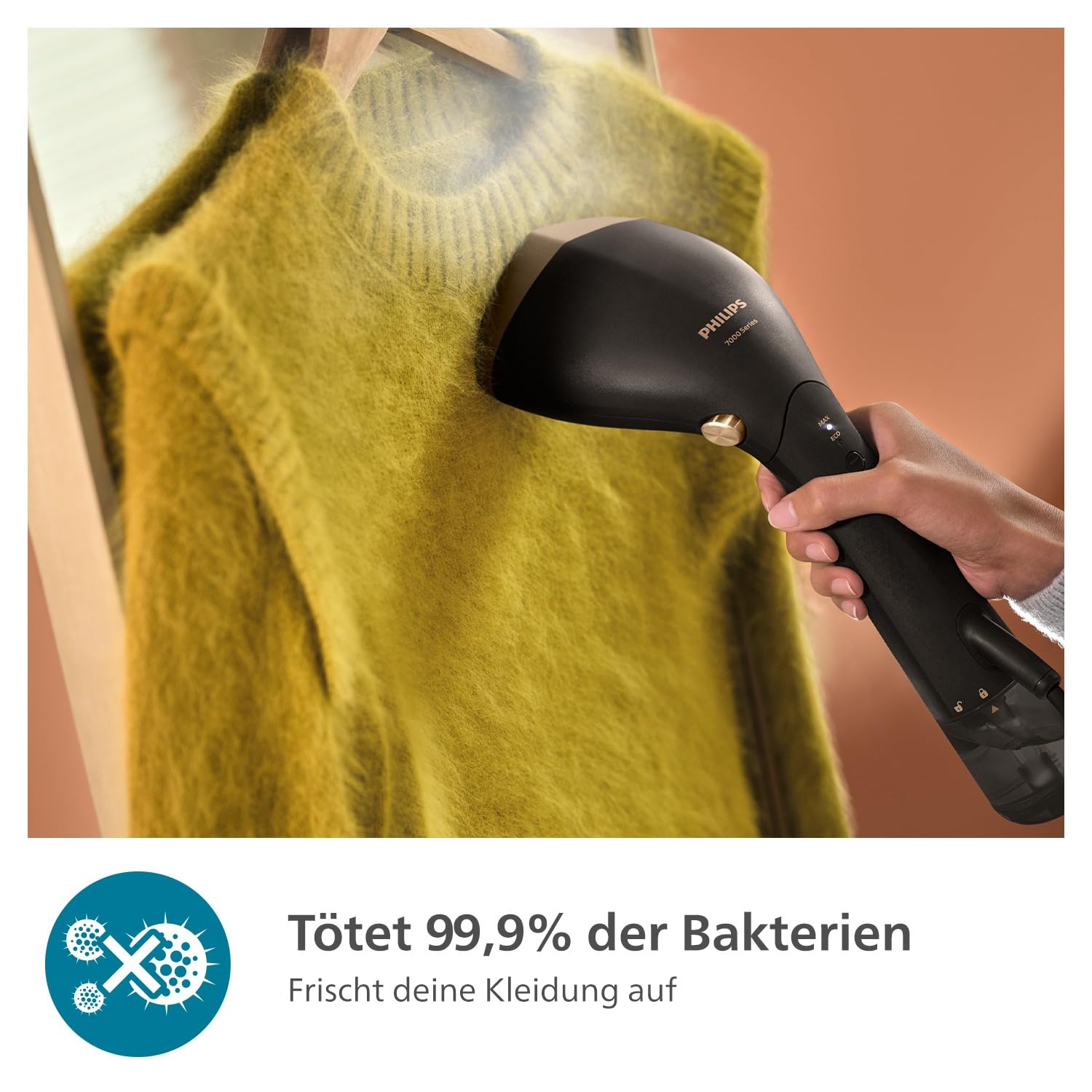 Philips Steamer 7000 Series - 1500W, 28 g/min Dampfleistung, zugespitzte Heizplatte aus Metall, 2 abnehmbare Wassertanks, inkl. Handschuh/StyleMat, Schwarz (STH7060/80)