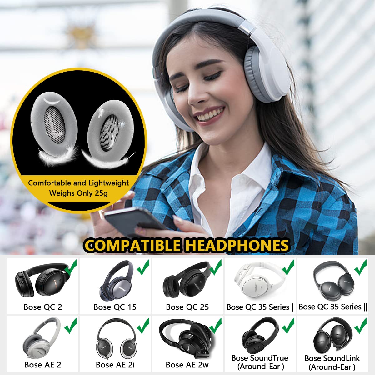 Cuscinetti Auricolari Ricambio Per Bose QC35 II - Memory Foam, Grigio, Antipolvere - Foto 5