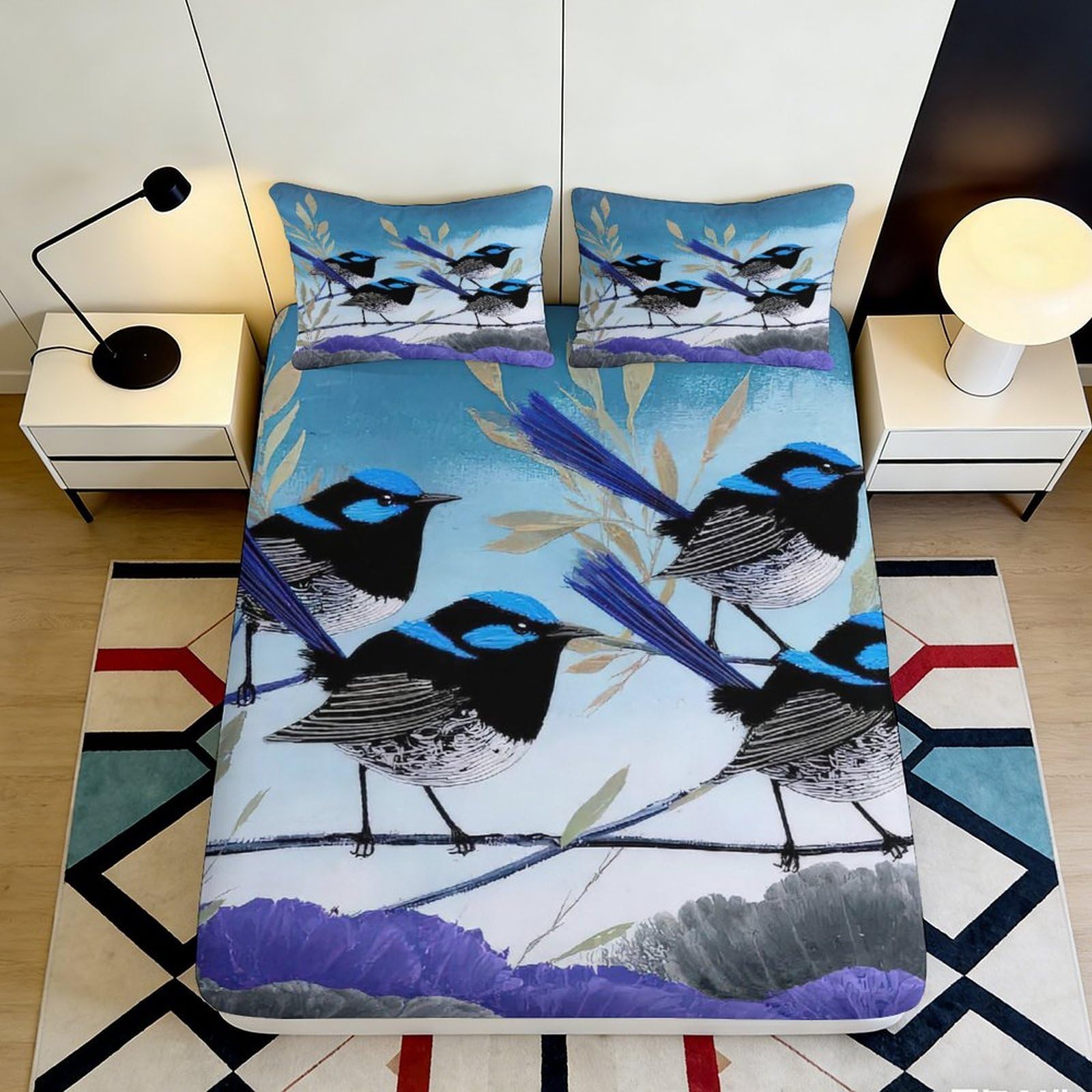 Pnayamiorkfel Style-3 3D Printed Blue Bird Fitted Sheet Microfiber Soft Mattress Cover For Bedroom Living Room Dorm Artistic Decor 90X200x25cm