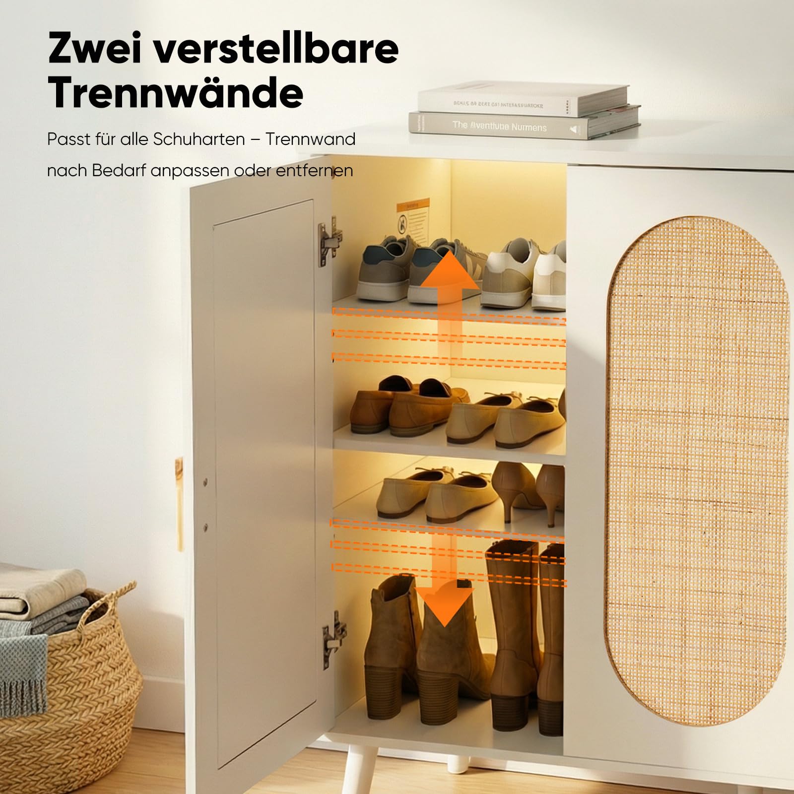 HOKEEPER Schuhschrank schmal, platzsparend | Schuhkipper, Kommode, Holz, mit Tür, Weiß, robuste MDF-Konstruktion, bietet Stauraum für mehrere Paar Schuhe
