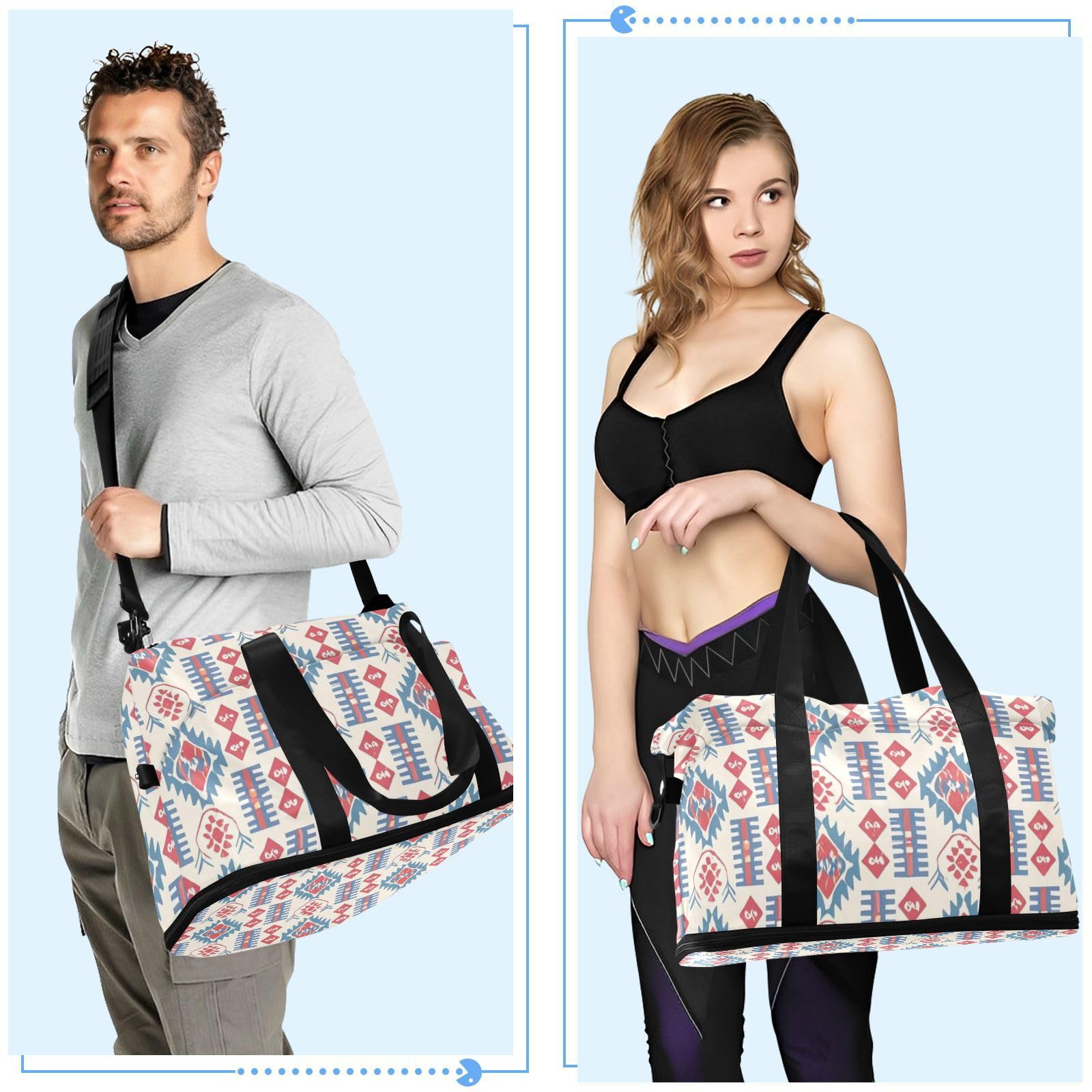 Große Tragetasche im Boho-Stil mit Nassfach, verstellbarer Riemen, Vintage-Textur, für Reisen, faltbar, für Männer und Frauen