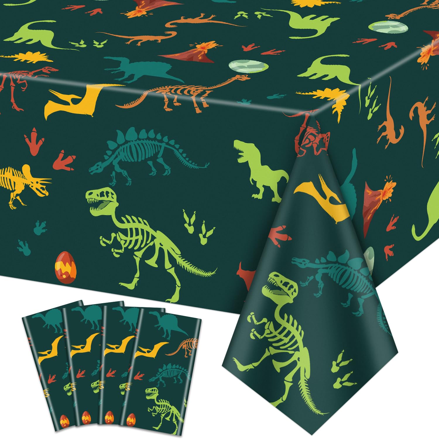 XJLANTTE Dinosaurier-Tischdecken, 129,5 x 220 cm, Fossil-Thema, 4 Stück für Kindergeburtstage