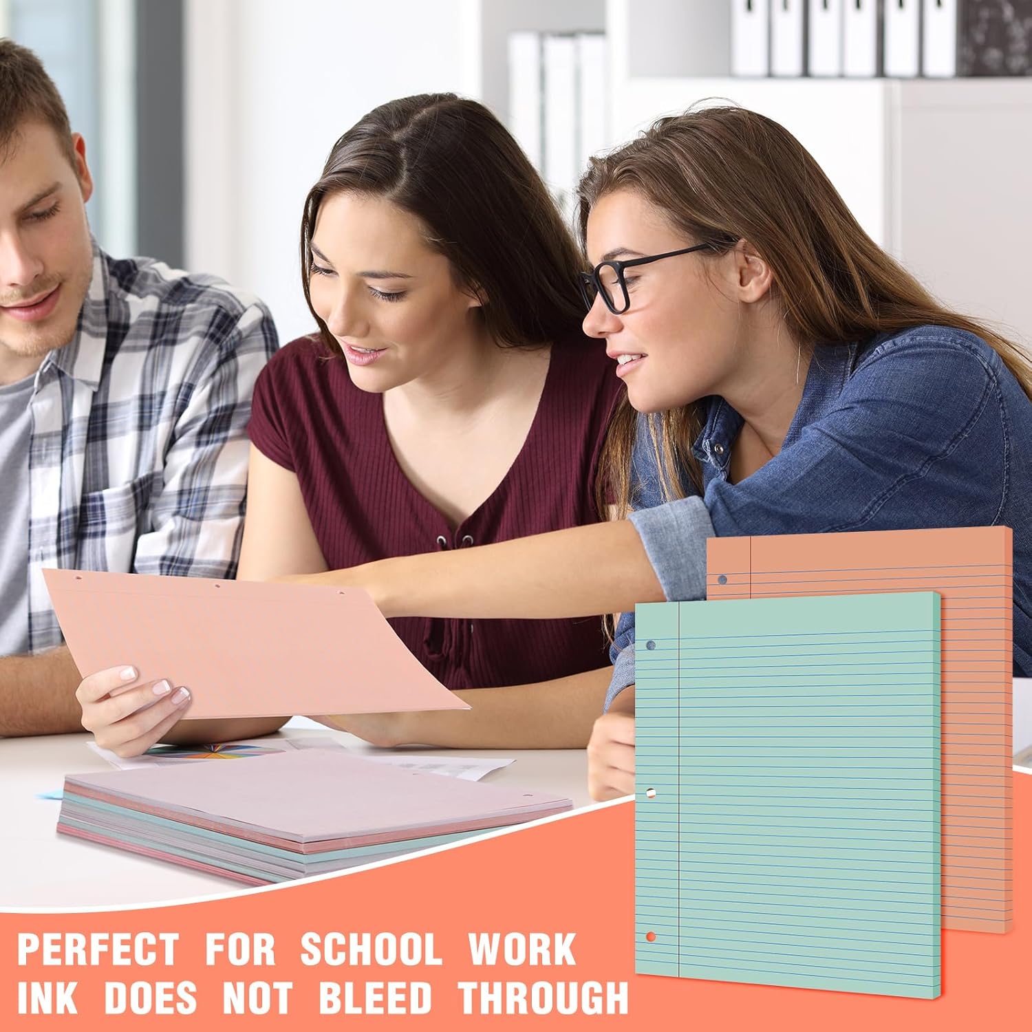 PerKoop 8 Pack 400 Sheets Colored Lined Loose Leaf Paper 8 x 10.5'' Wide Ruled, 3 Hole Punched Notebook Filler Paper for 3 Ring Binders Back School Classroom Office Supplies(Cute Color)
