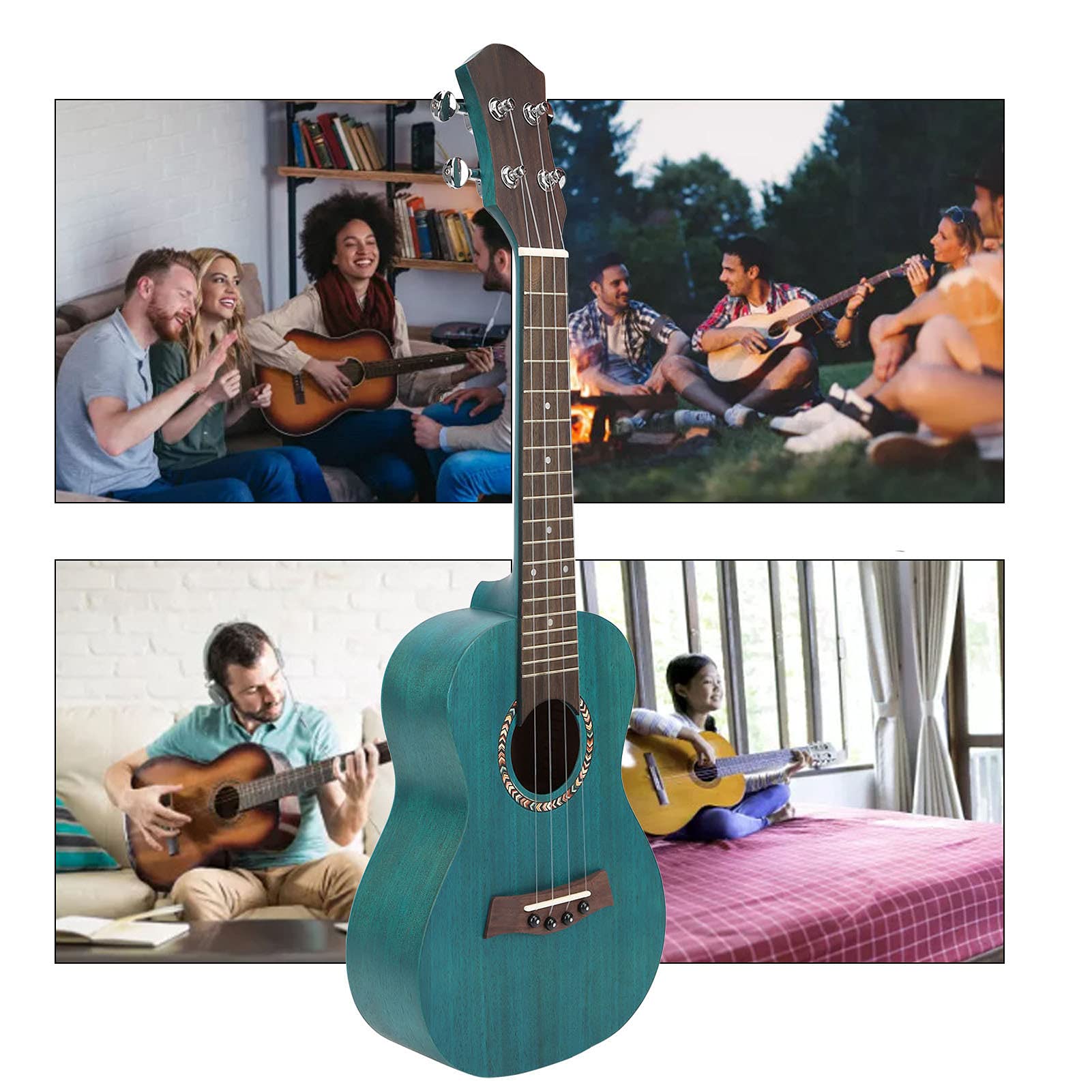 Ukulele Impiallacciatura di Mogano Ukulele Opaco Corde di Carbonio in Palissandro per Strumenti a Corde per Principianti (Retro verde malachite da 26 pollici)