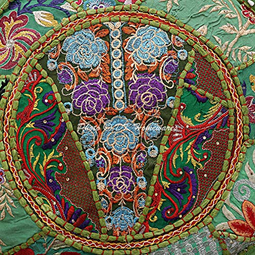 DK Homewares Indischer runder Hocker Grün Patchwork Bestickte Baumwolle Möbel Cover Dekorative Osmanische Fußstütze… – Bild 6