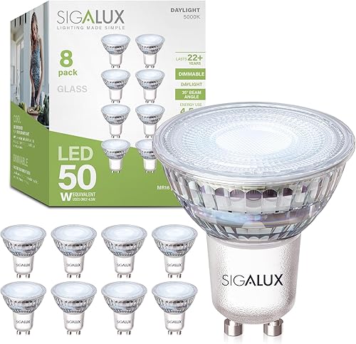 Sigalux Bombillas LED GU10 equivalente a bombillas halógenas de 50 W luz diurna blanca MR16 de 5000 K bombillas LED para iluminación empotrada 42 W