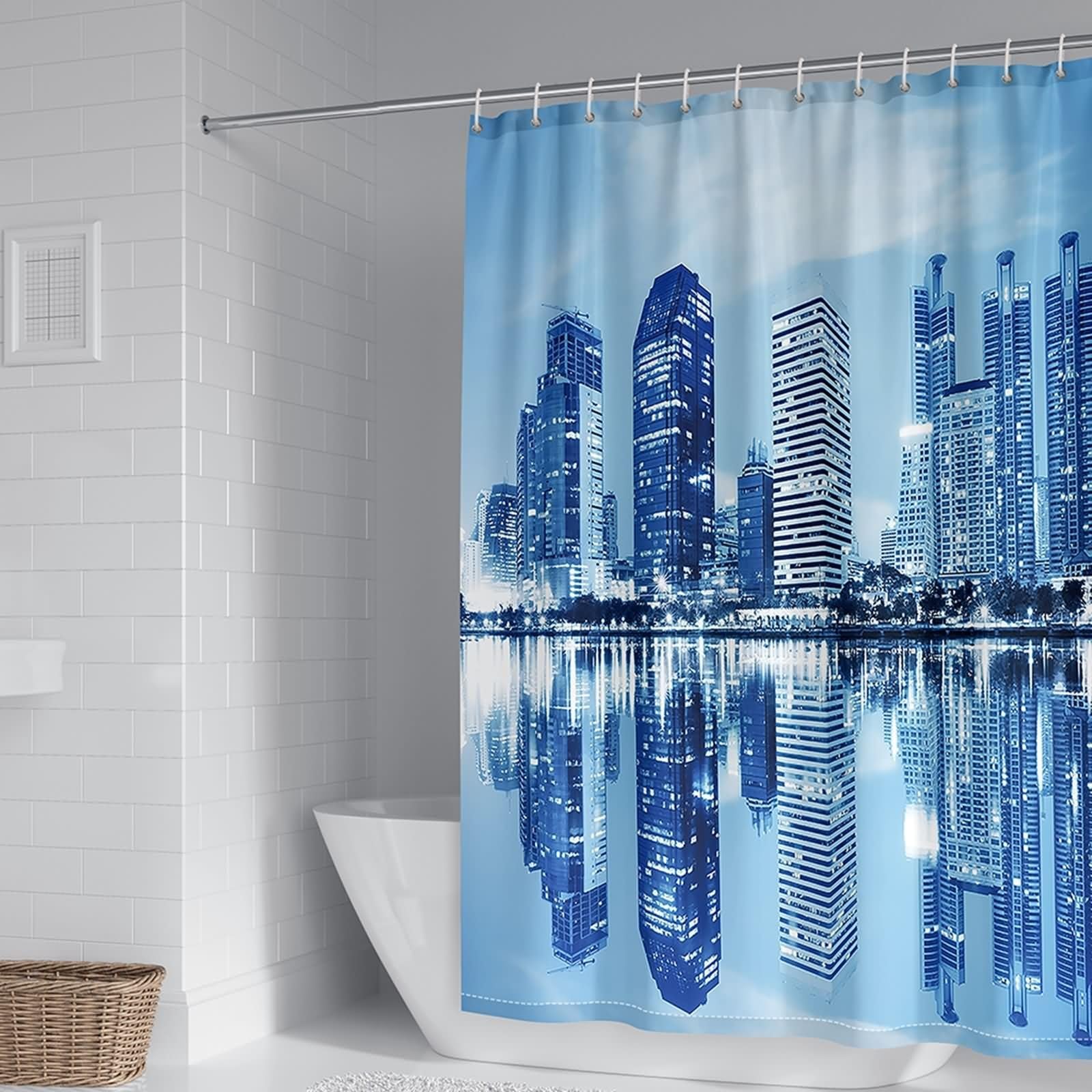 Duschvorhang 180X200, Duschvorhang Textil Waschbar Hellblau Hoch Hinausragende Gebäude Haushaltsduschvorhang